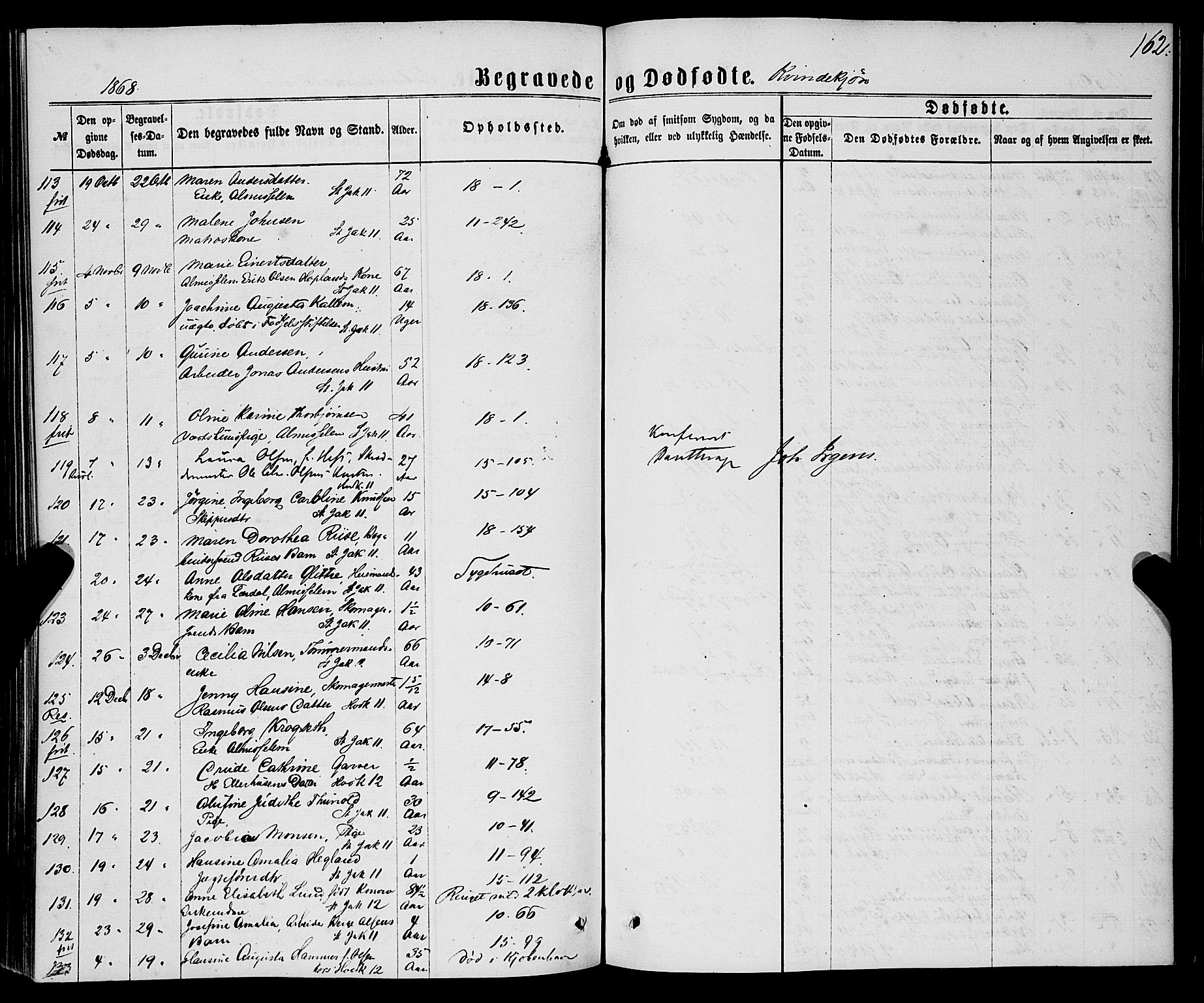 Domkirken sokneprestembete, AV/SAB-A-74801/H/Haa/L0042: Parish register (official) no. E 3, 1863-1876, p. 162