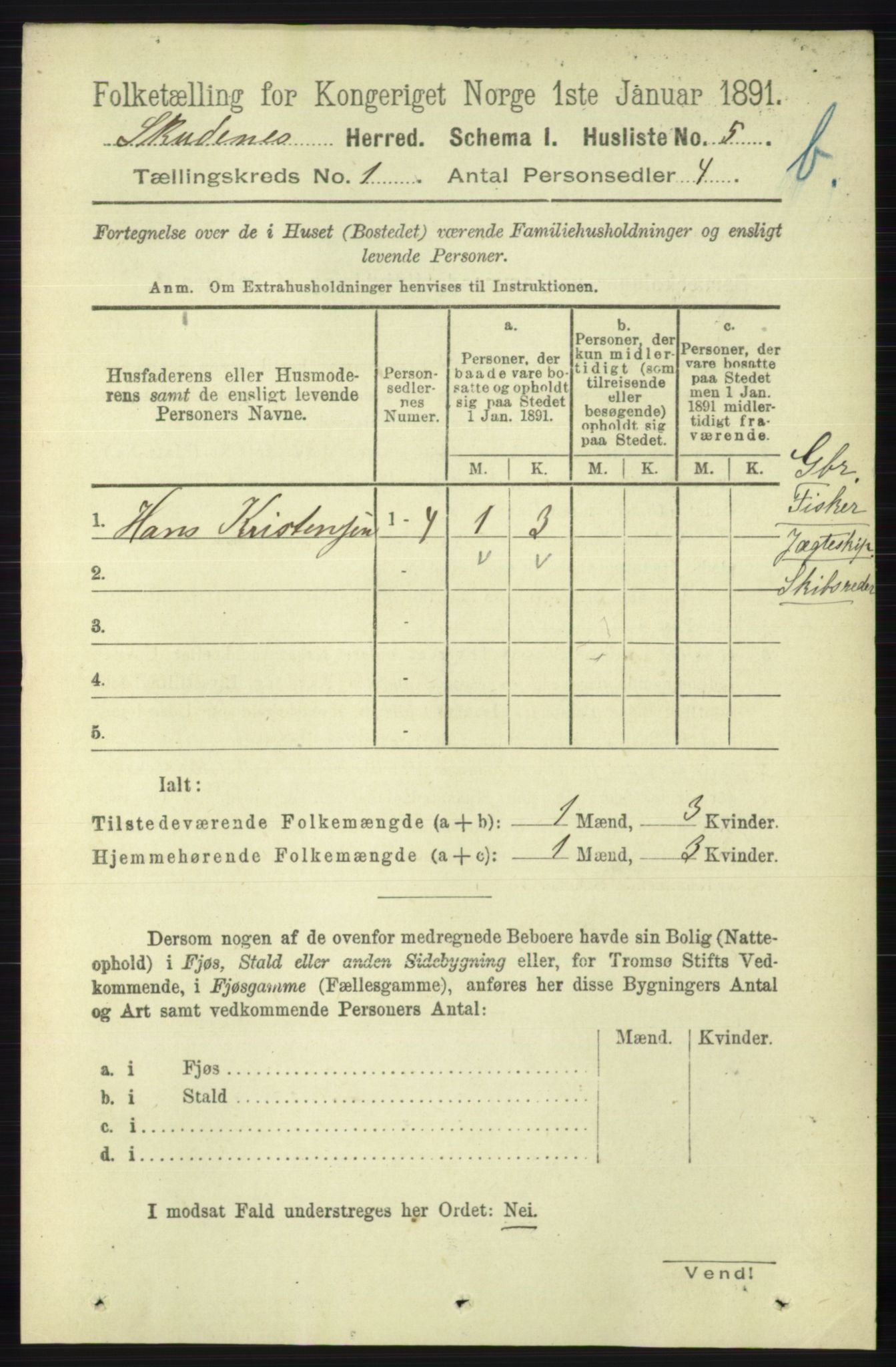 RA, 1891 census for 1150 Skudenes, 1891, p. 3350