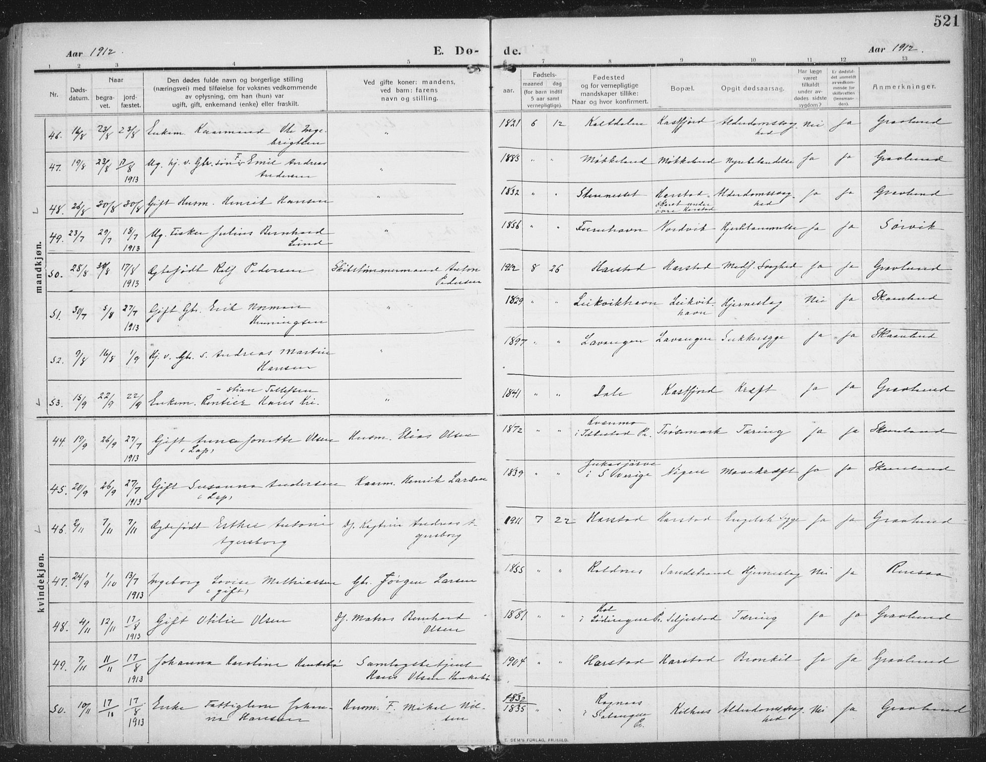 Trondenes sokneprestkontor, AV/SATØ-S-1319/H/Ha/L0018kirke: Parish register (official) no. 18, 1909-1918, p. 521