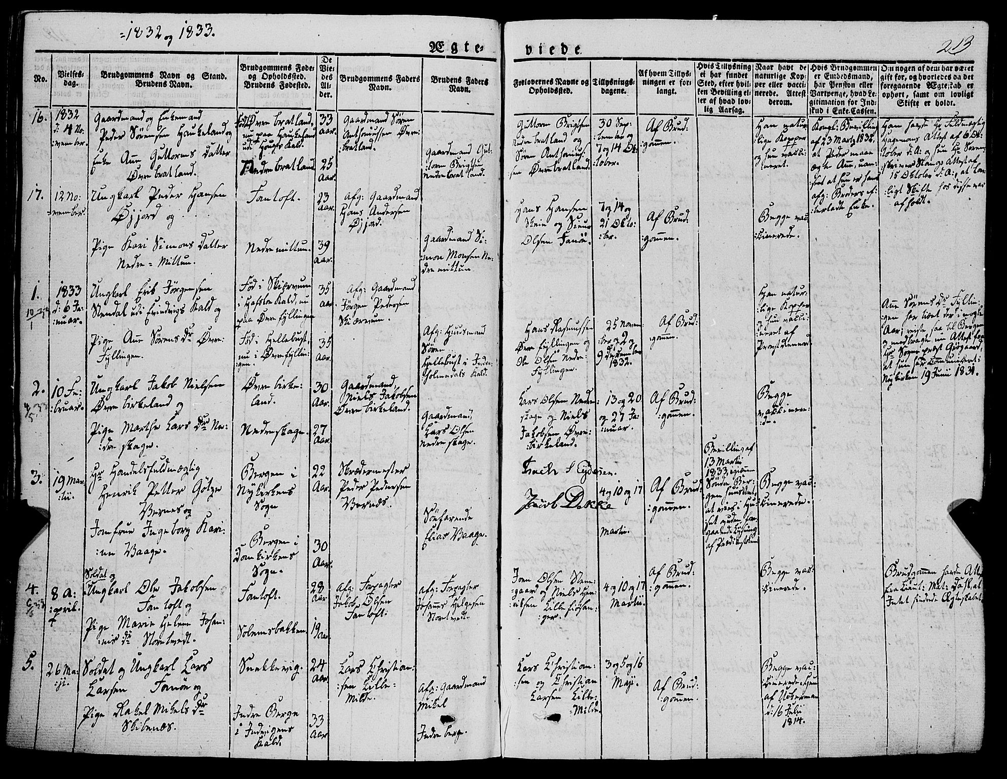 Fana Sokneprestembete, SAB/A-75101/H/Haa/Haaa/L0008: Parish register (official) no. A 8, 1829-1851, p. 213