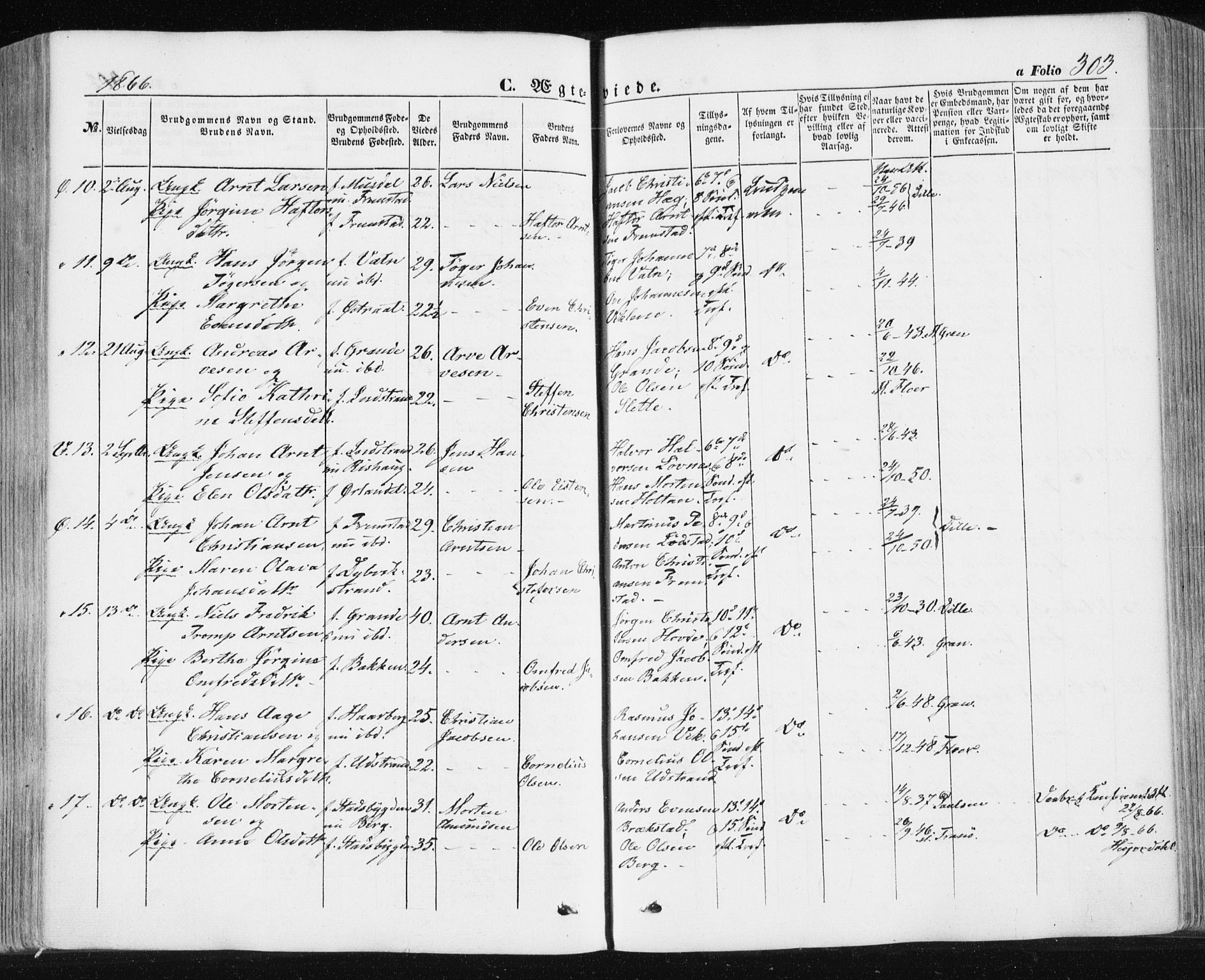 Ministerialprotokoller, klokkerbøker og fødselsregistre - Sør-Trøndelag, SAT/A-1456/659/L0737: Parish register (official) no. 659A07, 1857-1875, p. 303