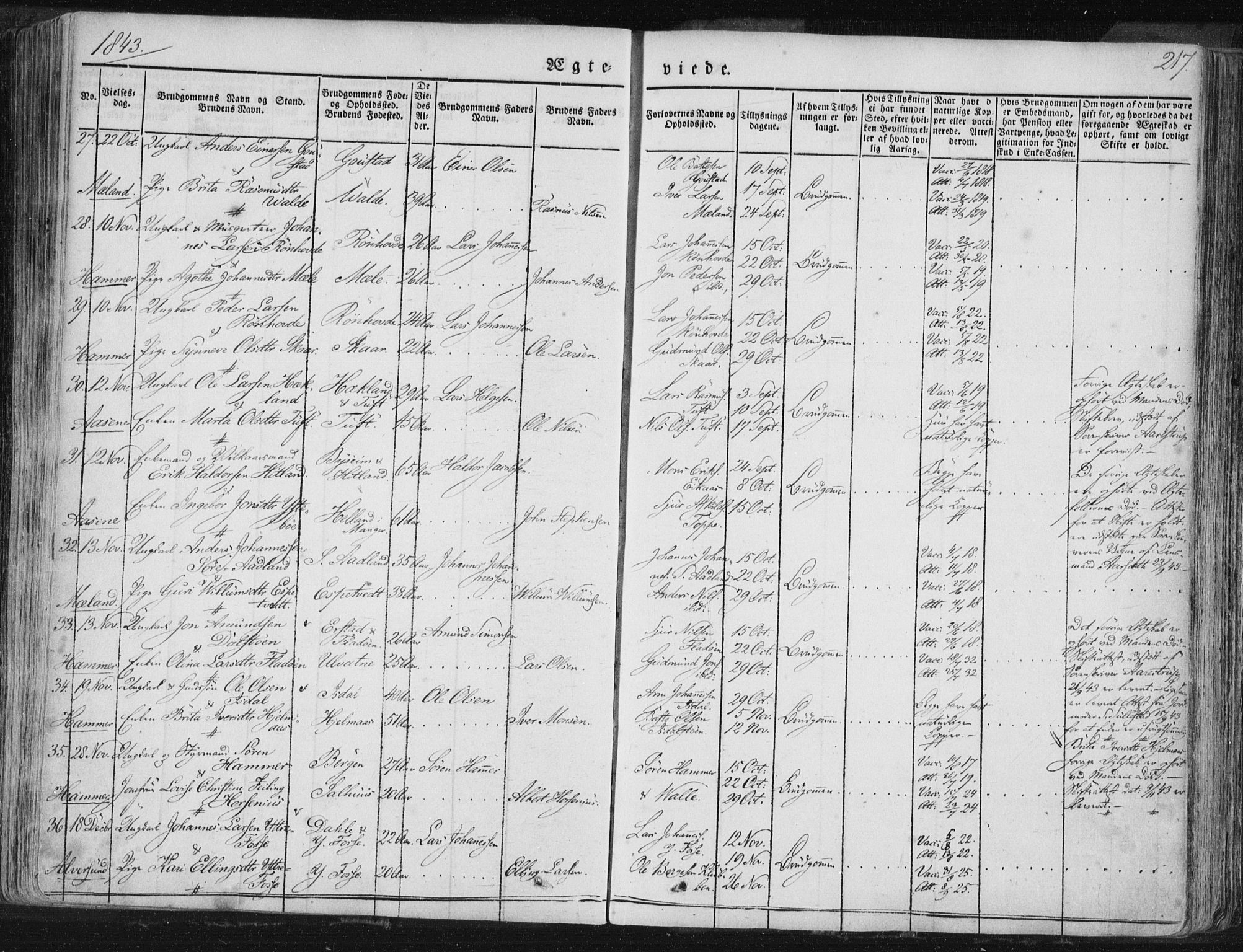 Hamre sokneprestembete, SAB/A-75501/H/Ha/Haa/Haaa/L0012: Parish register (official) no. A 12, 1834-1845, p. 217