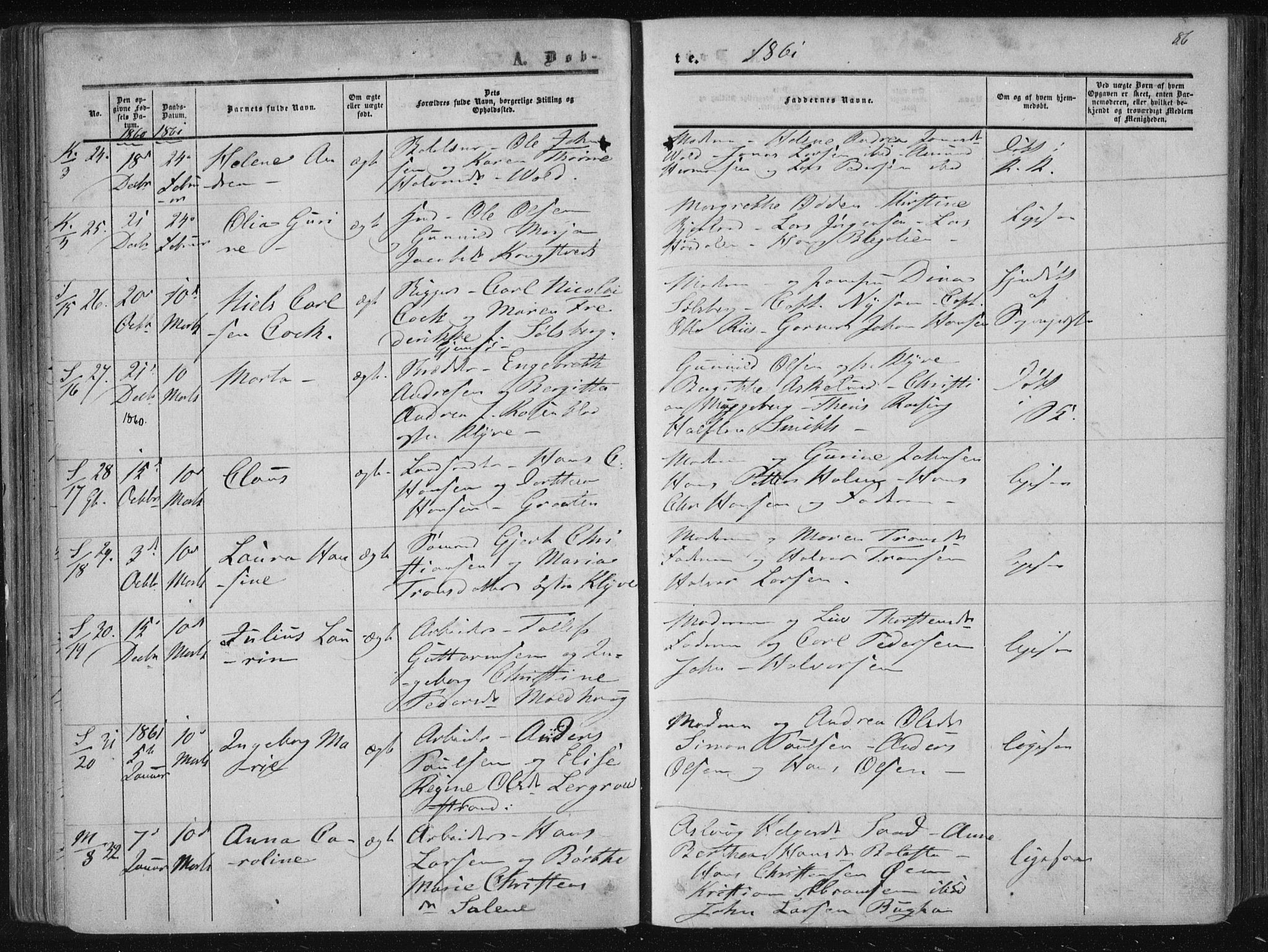 Solum kirkebøker, AV/SAKO-A-306/F/Fa/L0007: Parish register (official) no. I 7, 1856-1864, p. 86