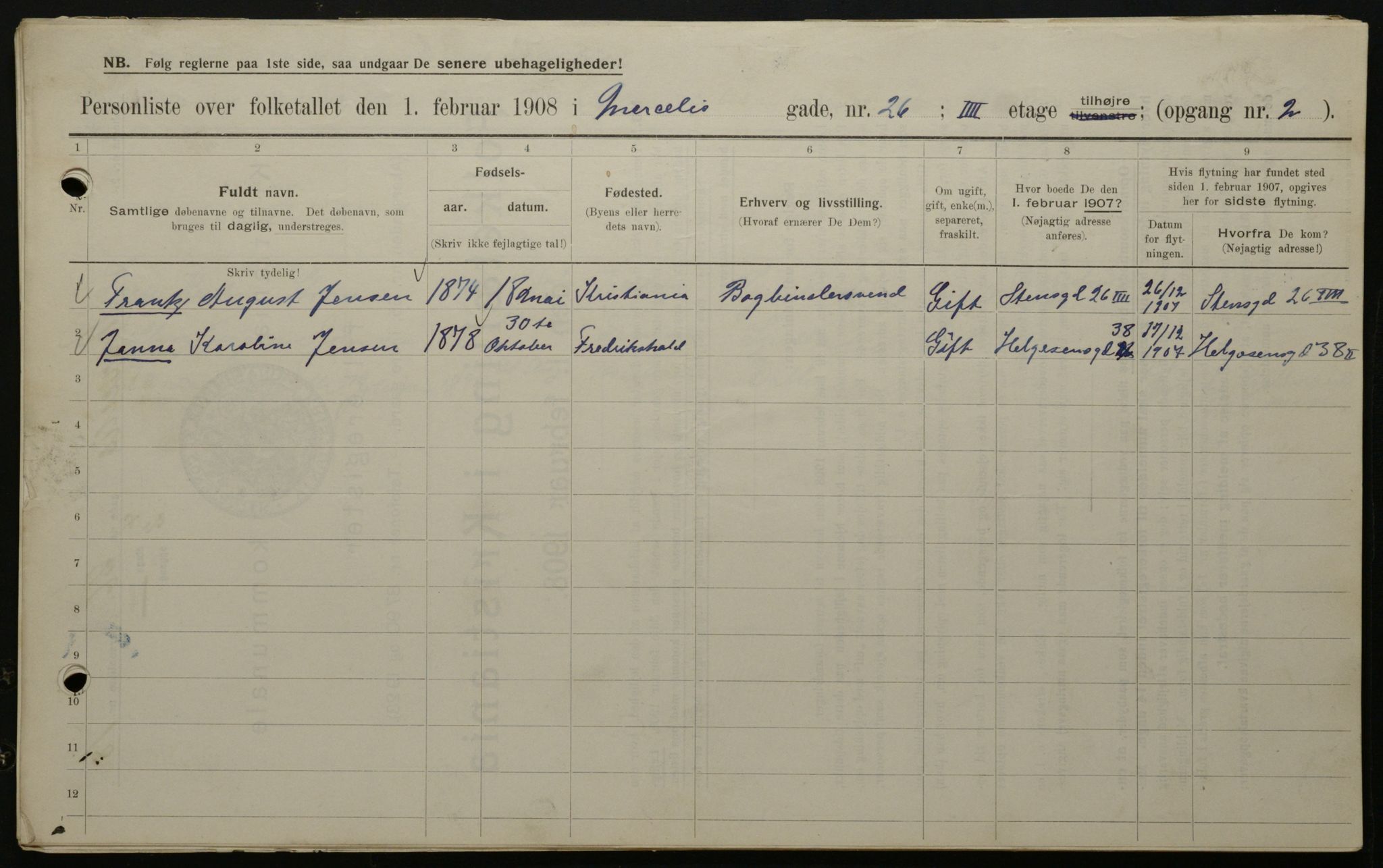 OBA, Municipal Census 1908 for Kristiania, 1908, p. 57814