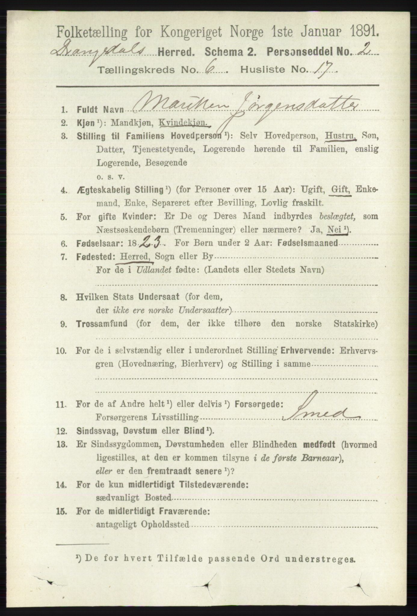 RA, 1891 census for 0817 Drangedal, 1891, p. 2113