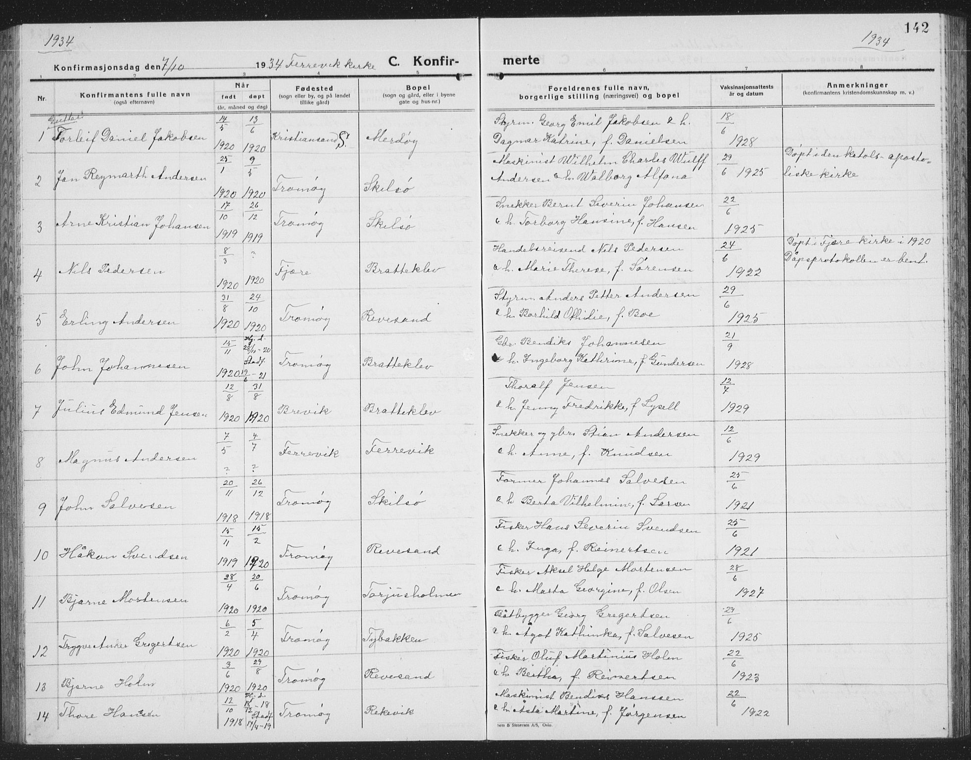 Tromøy sokneprestkontor, AV/SAK-1111-0041/F/Fb/L0008: Parish register (copy) no. B 8, 1925-1938, p. 142