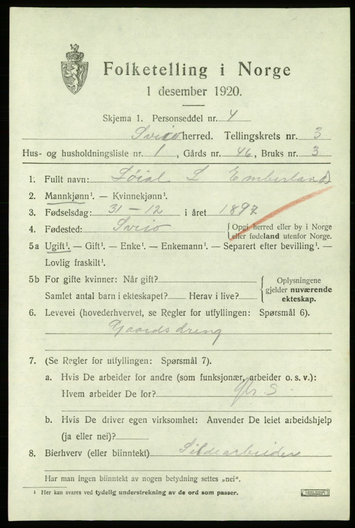 SAB, 1920 census for Sveio, 1920, p. 1514