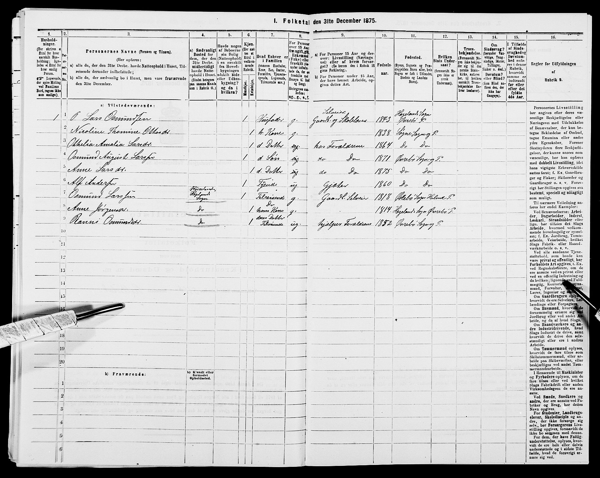 SAK, 1875 census for 1016P Øvrebø, 1875, p. 266