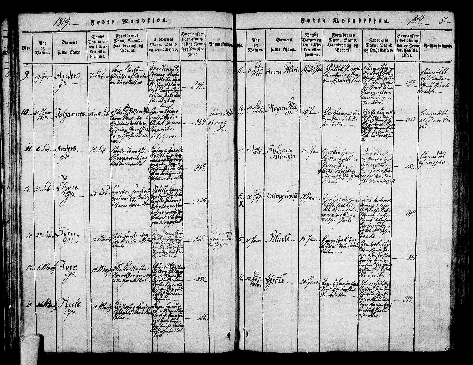 Sandar kirkebøker, AV/SAKO-A-243/F/Fa/L0004: Parish register (official) no. 4, 1814-1832, p. 37