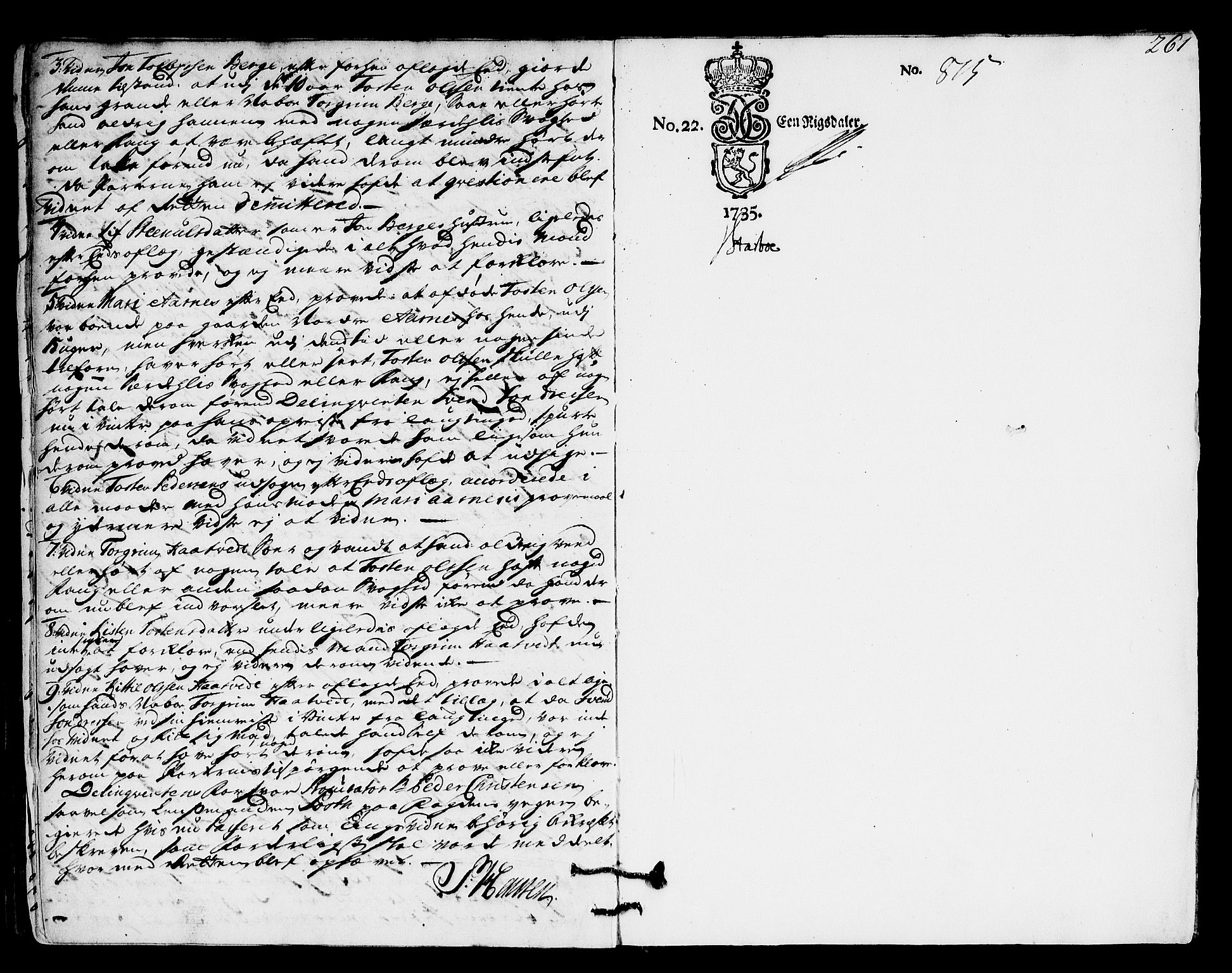 Nedre Telemark sorenskriveri, AV/SAKO-A-135/F/Fa/L0015: Tingbok, 1736-1738, p. 261