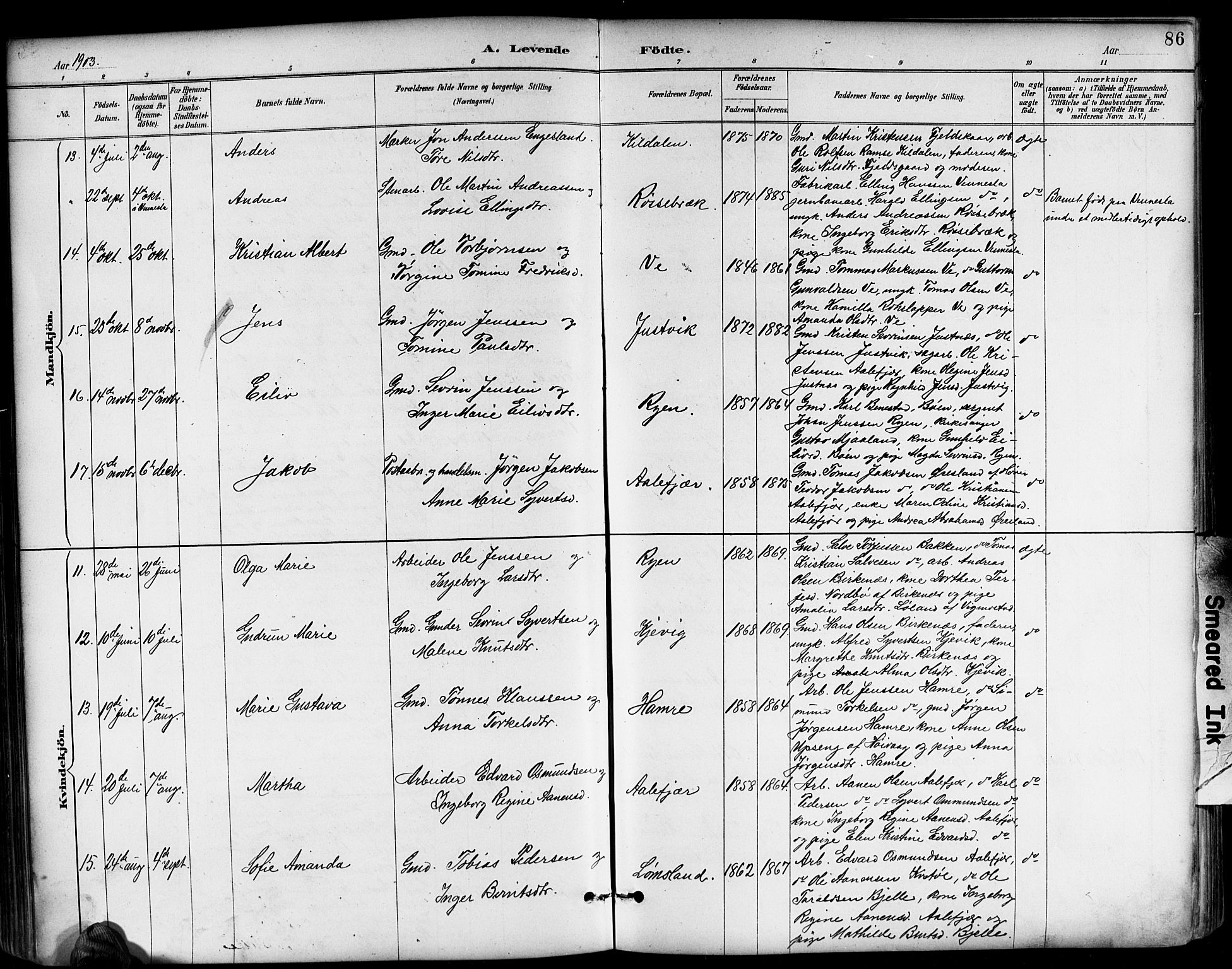 Tveit sokneprestkontor, AV/SAK-1111-0043/F/Fb/L0004: Parish register (copy) no. B 4, 1887-1914, p. 86