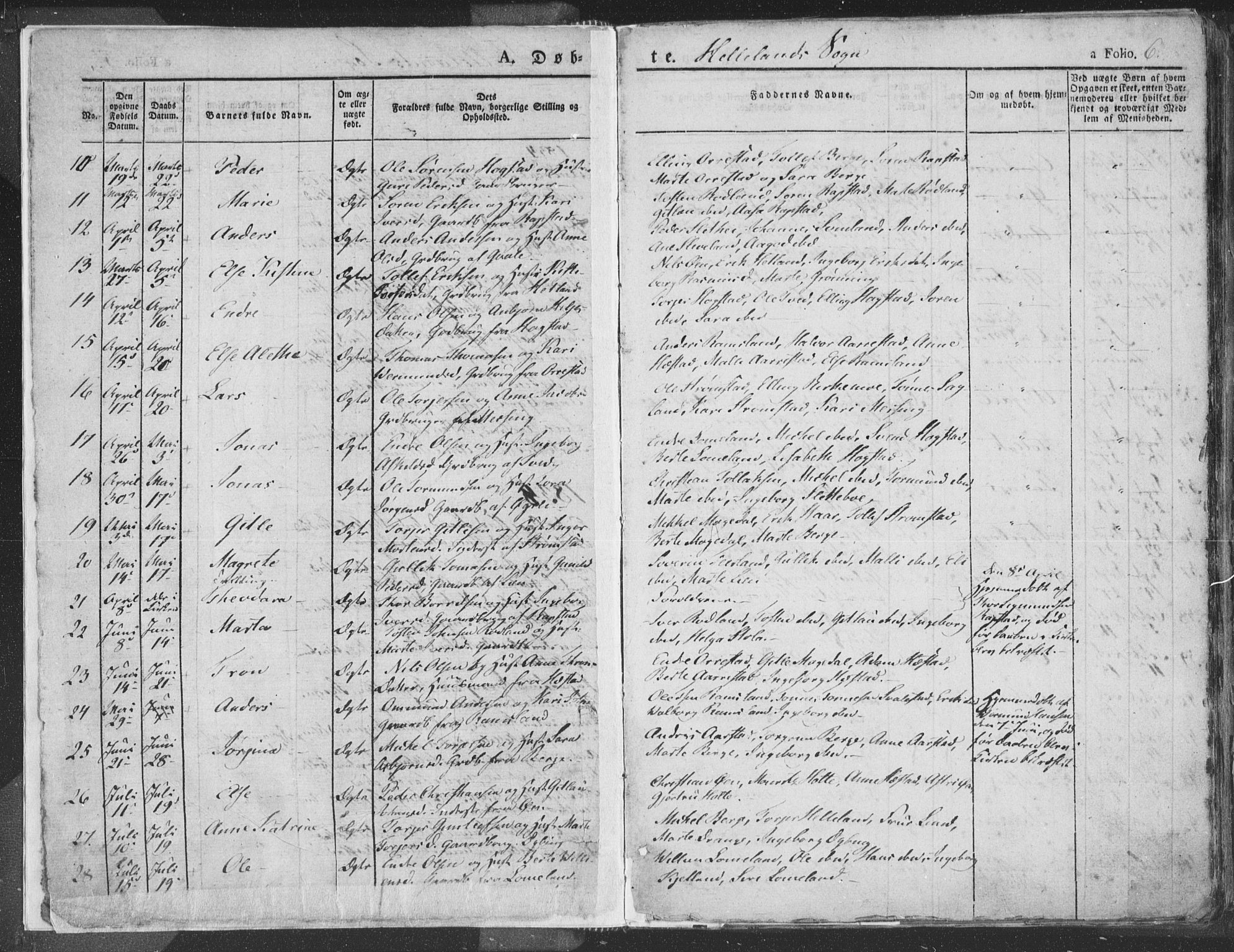 Helleland sokneprestkontor, SAST/A-101810: Parish register (official) no. A 6.1, 1834-1863, p. 6