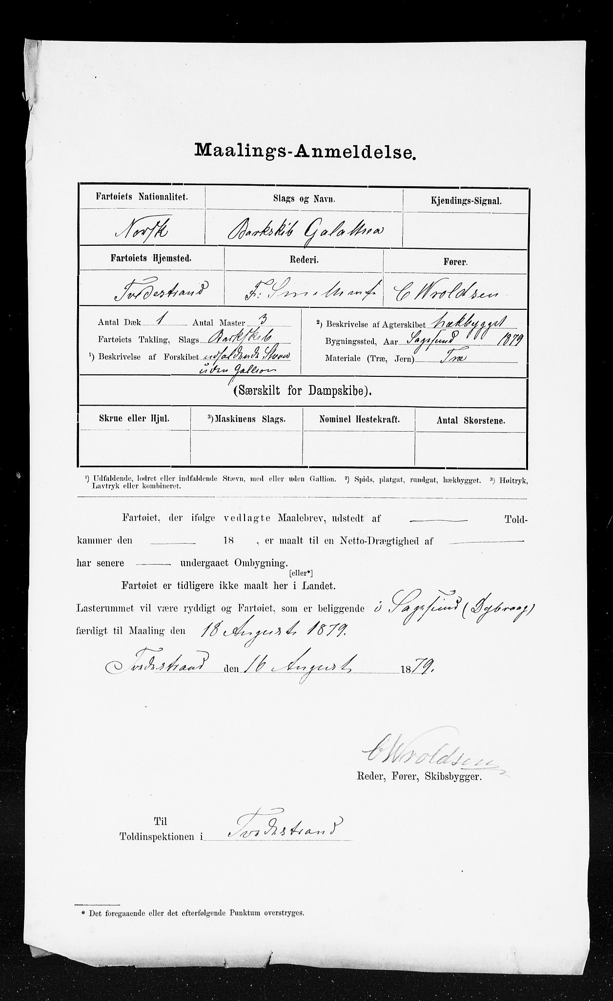 Tvedestrand tollsted, AV/SAK-1351-0011/H/Ha/L0144: Målebrev, 1871-1948, p. 248