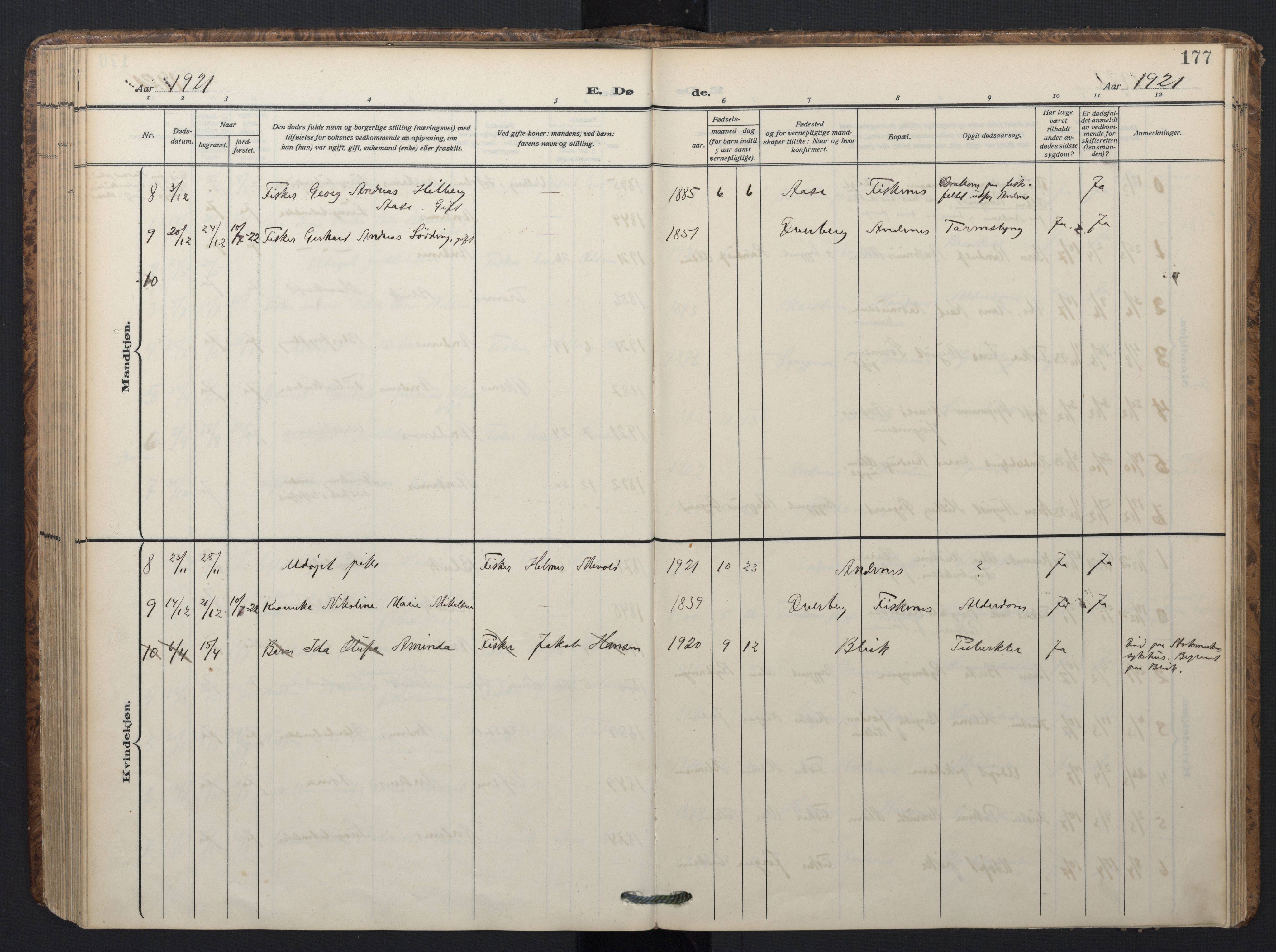 Ministerialprotokoller, klokkerbøker og fødselsregistre - Nordland, SAT/A-1459/899/L1438: Parish register (official) no. 899A06, 1909-1922, p. 177