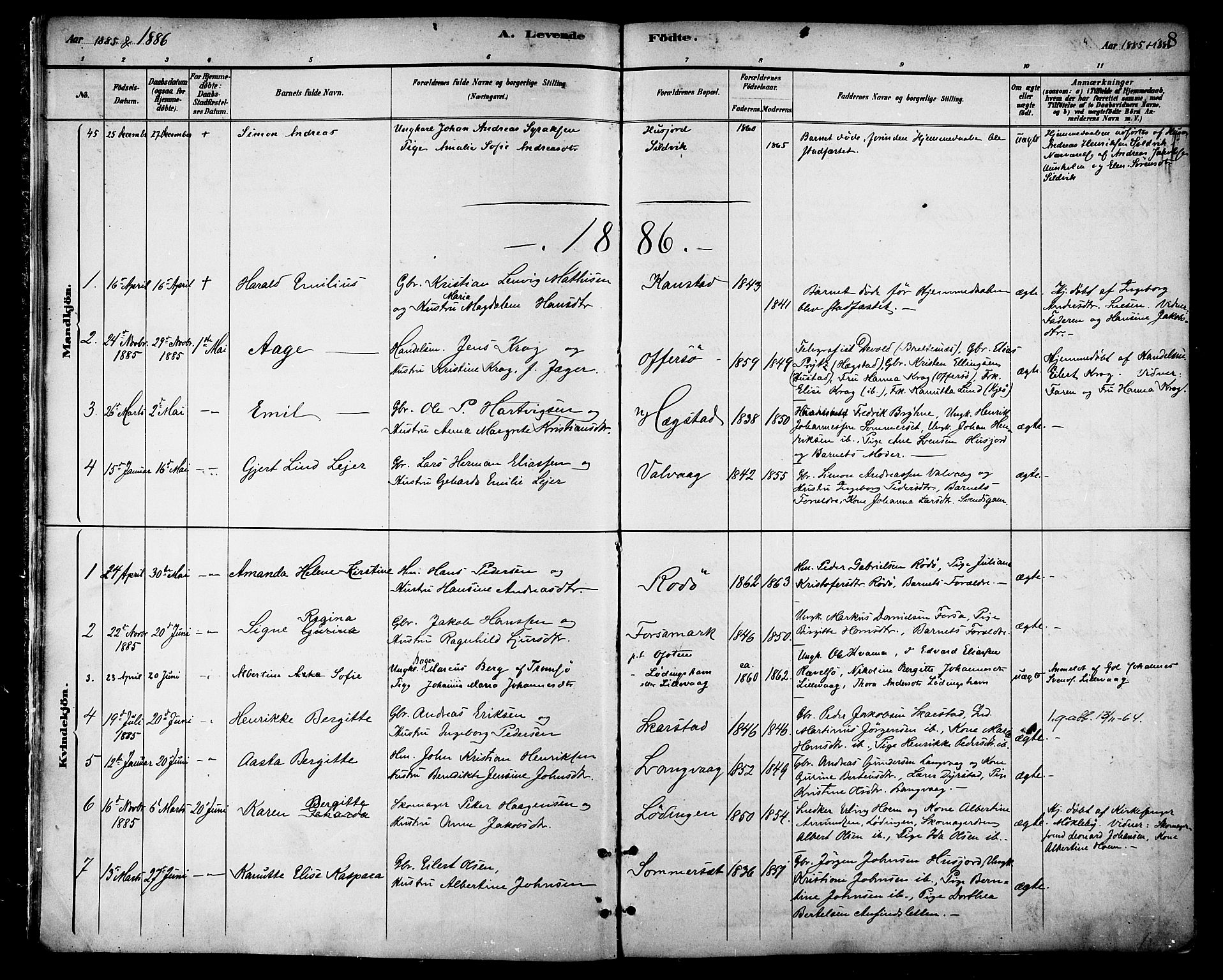 Ministerialprotokoller, klokkerbøker og fødselsregistre - Nordland, AV/SAT-A-1459/872/L1035: Parish register (official) no. 872A10, 1884-1896, p. 8