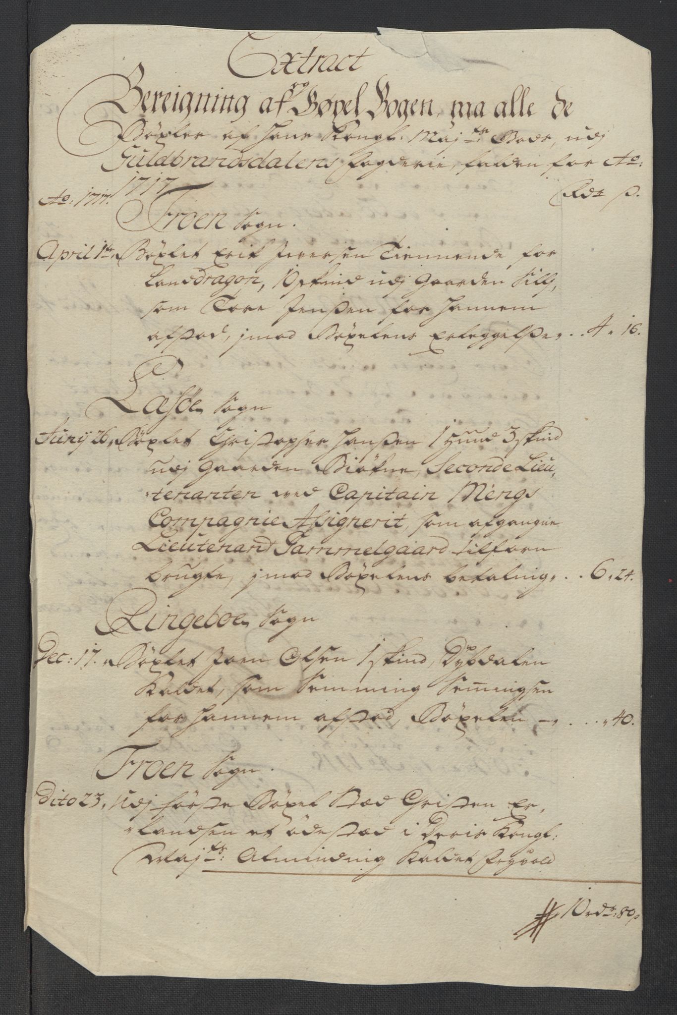 Rentekammeret inntil 1814, Reviderte regnskaper, Fogderegnskap, RA/EA-4092/R17/L1187: Fogderegnskap Gudbrandsdal, 1717, p. 99