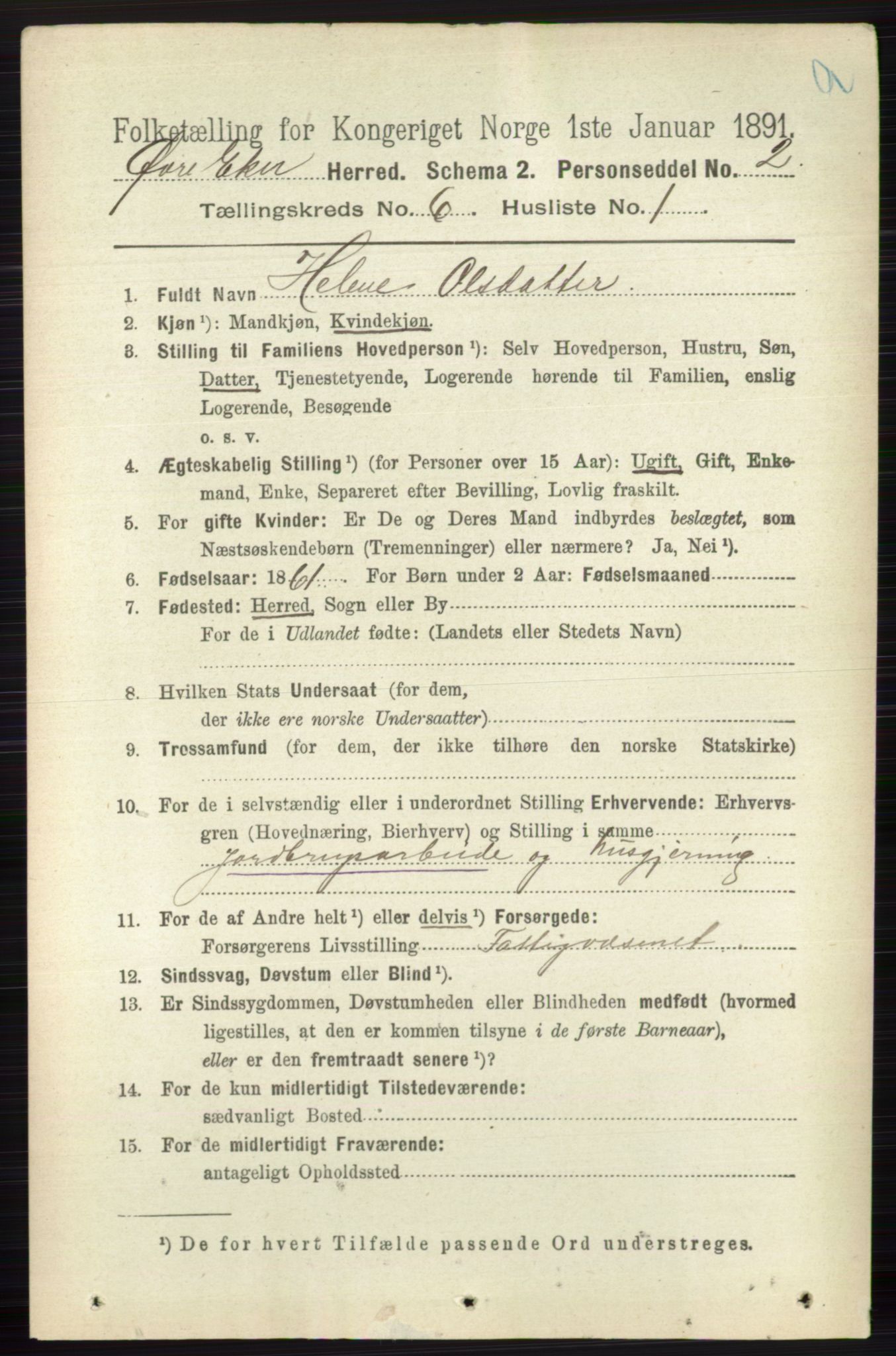 RA, 1891 census for 0624 Øvre Eiker, 1891, p. 2240