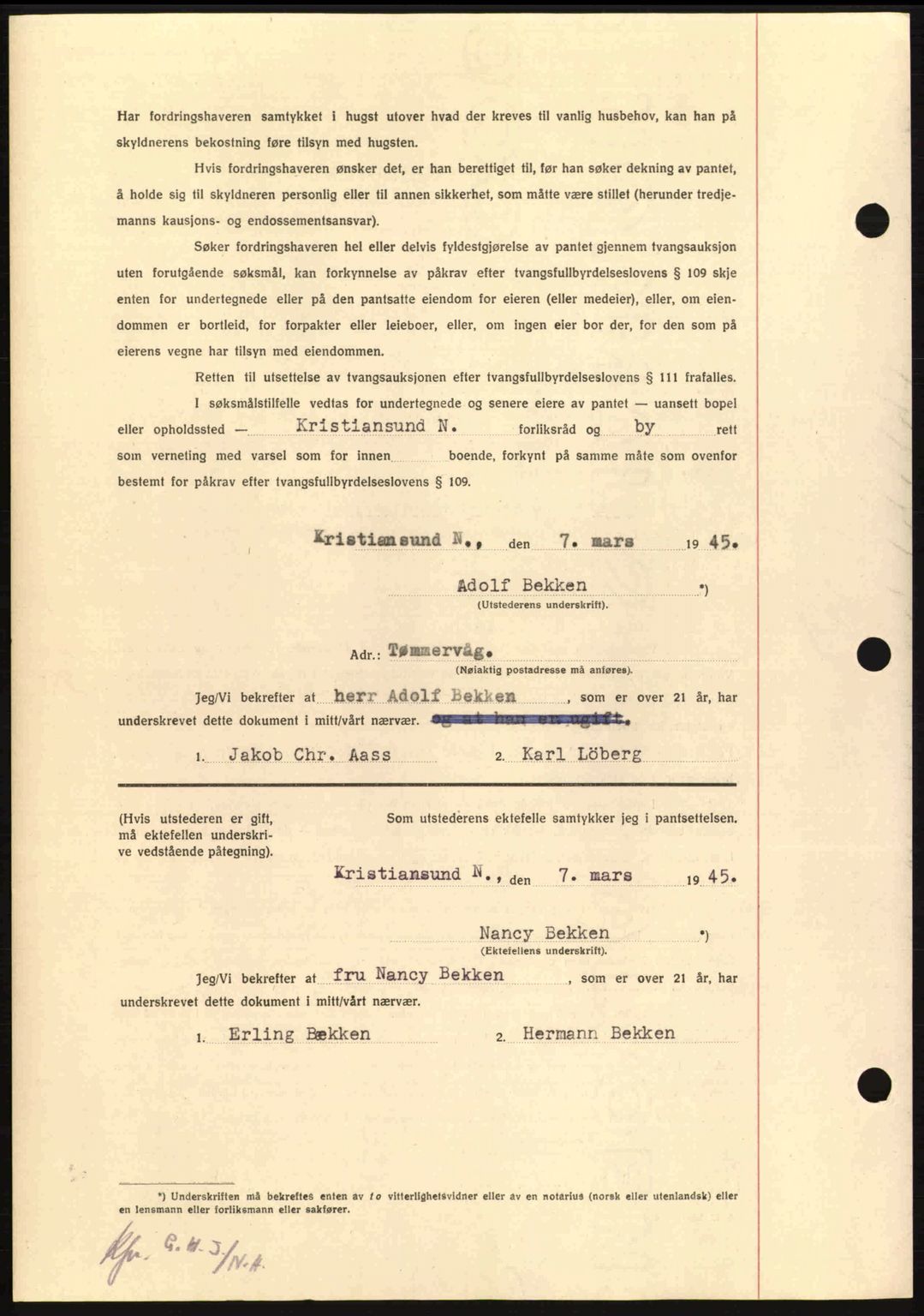 Nordmøre sorenskriveri, AV/SAT-A-4132/1/2/2Ca: Mortgage book no. B92, 1944-1945, Diary no: : 436/1945