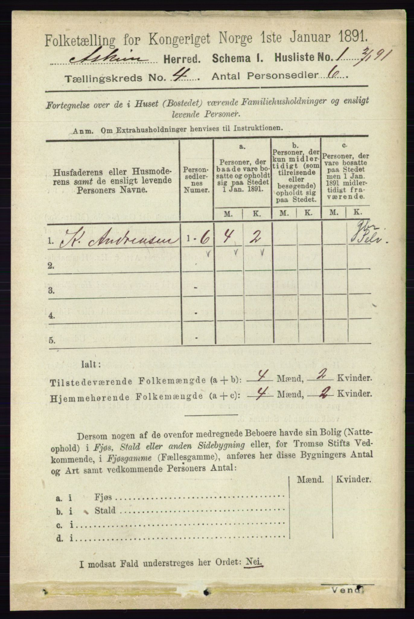 RA, 1891 census for 0124 Askim, 1891, p. 466