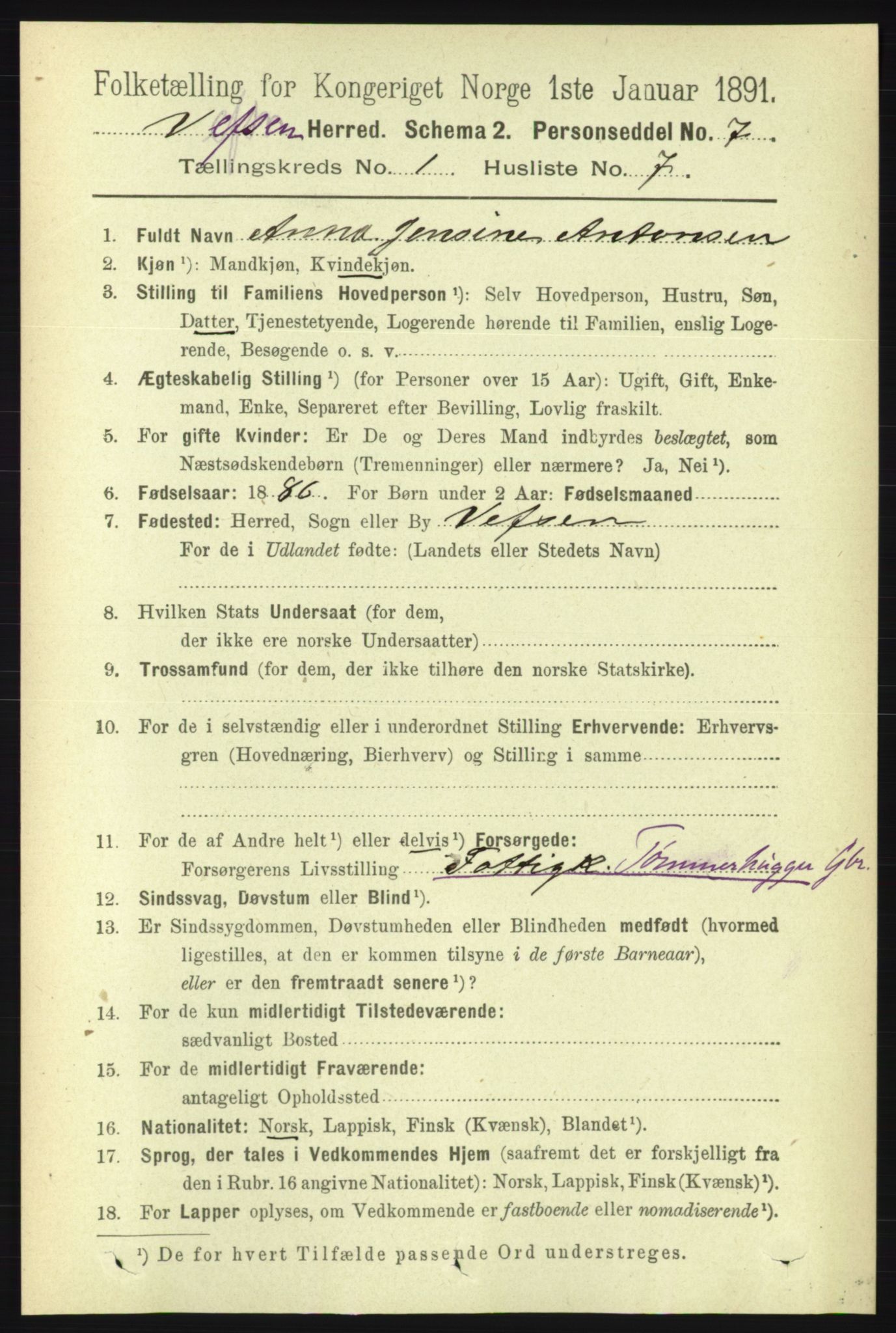 RA, 1891 census for 1824 Vefsn, 1891, p. 134