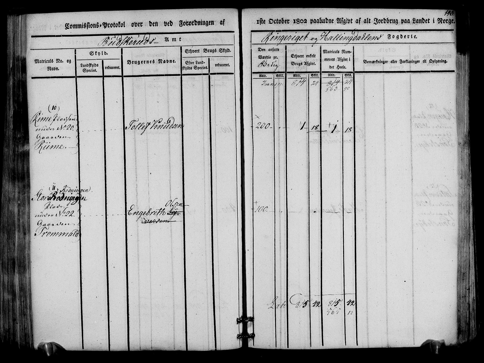 Rentekammeret inntil 1814, Realistisk ordnet avdeling, RA/EA-4070/N/Ne/Nea/L0047: Ringerike og Hallingdal fogderi. Kommisjonsprotokoll for Nes prestegjeld, 1803, p. 146