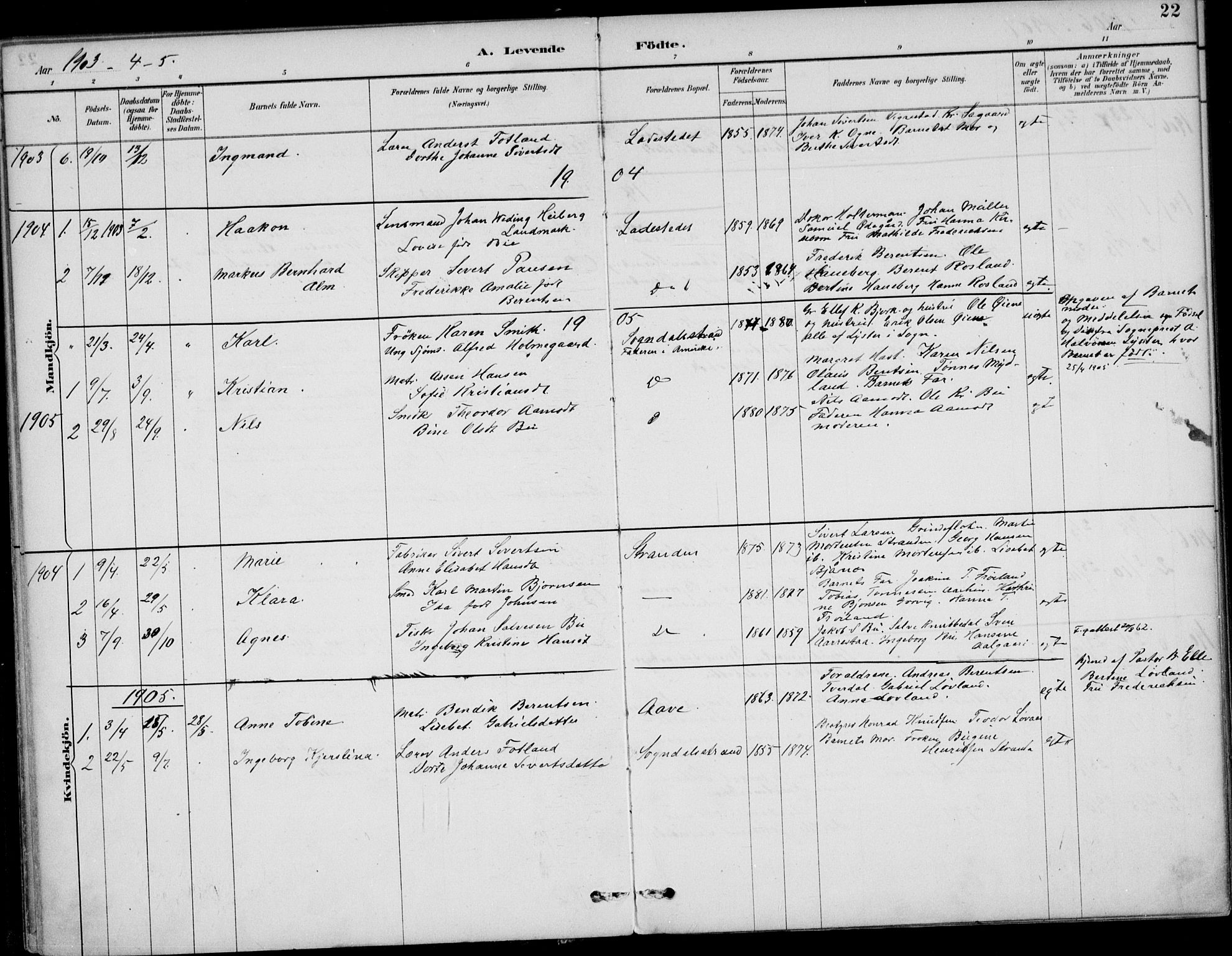 Sokndal sokneprestkontor, AV/SAST-A-101808: Parish register (official) no. A 12, 1887-1927, p. 22