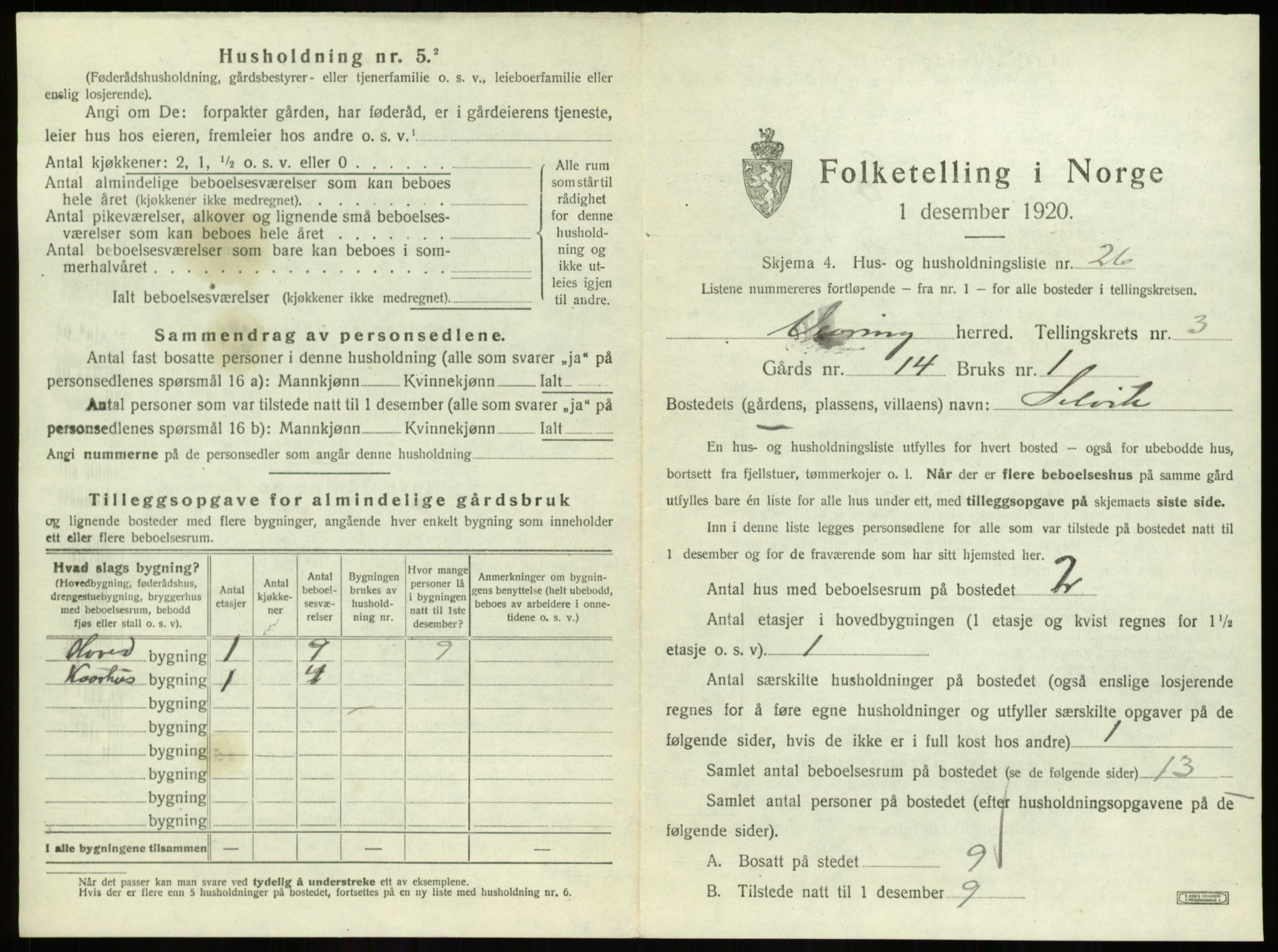 SAB, 1920 census for Vevring, 1920, p. 179