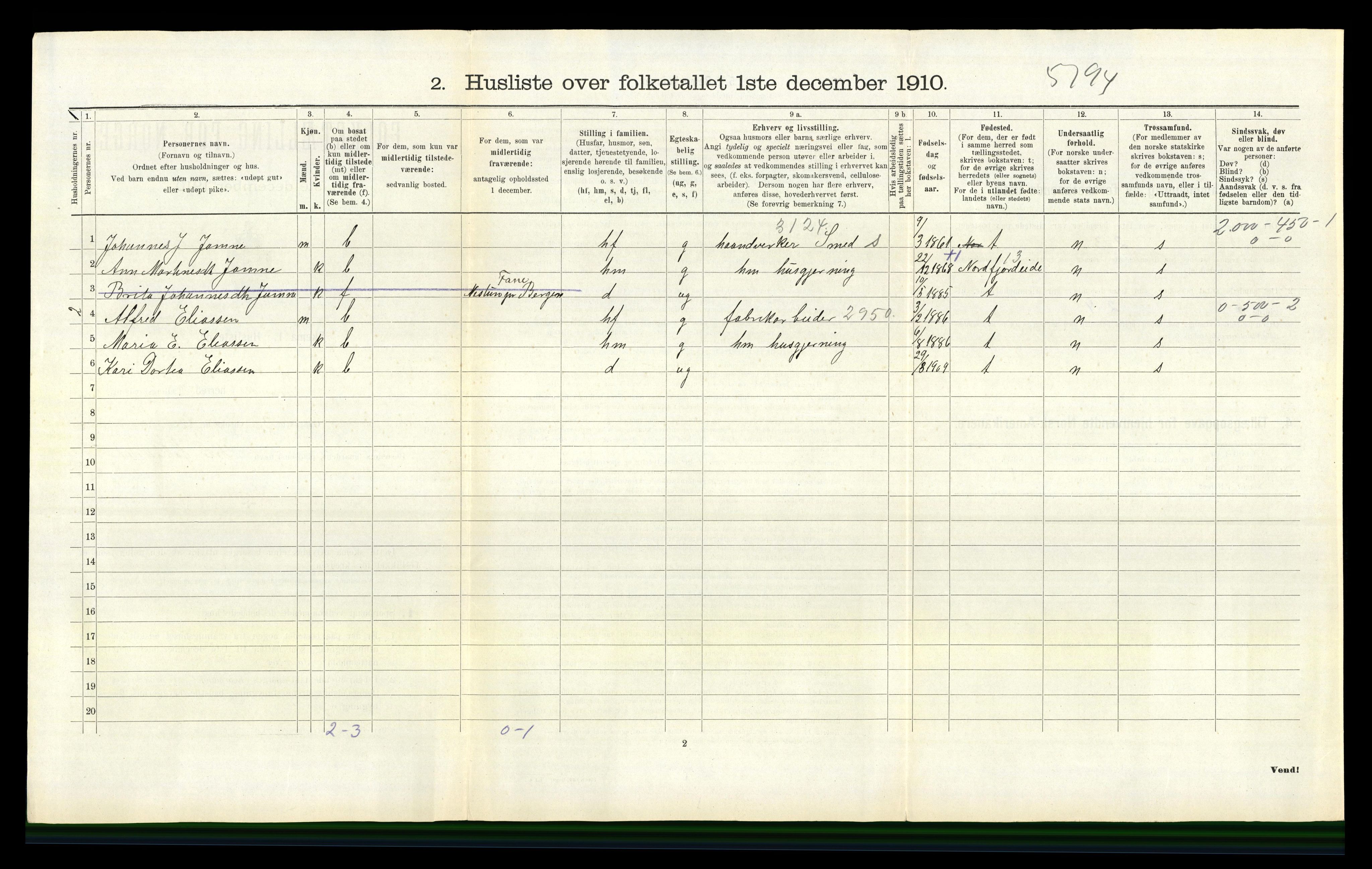 RA, 1910 census for Bruvik, 1910, p. 583