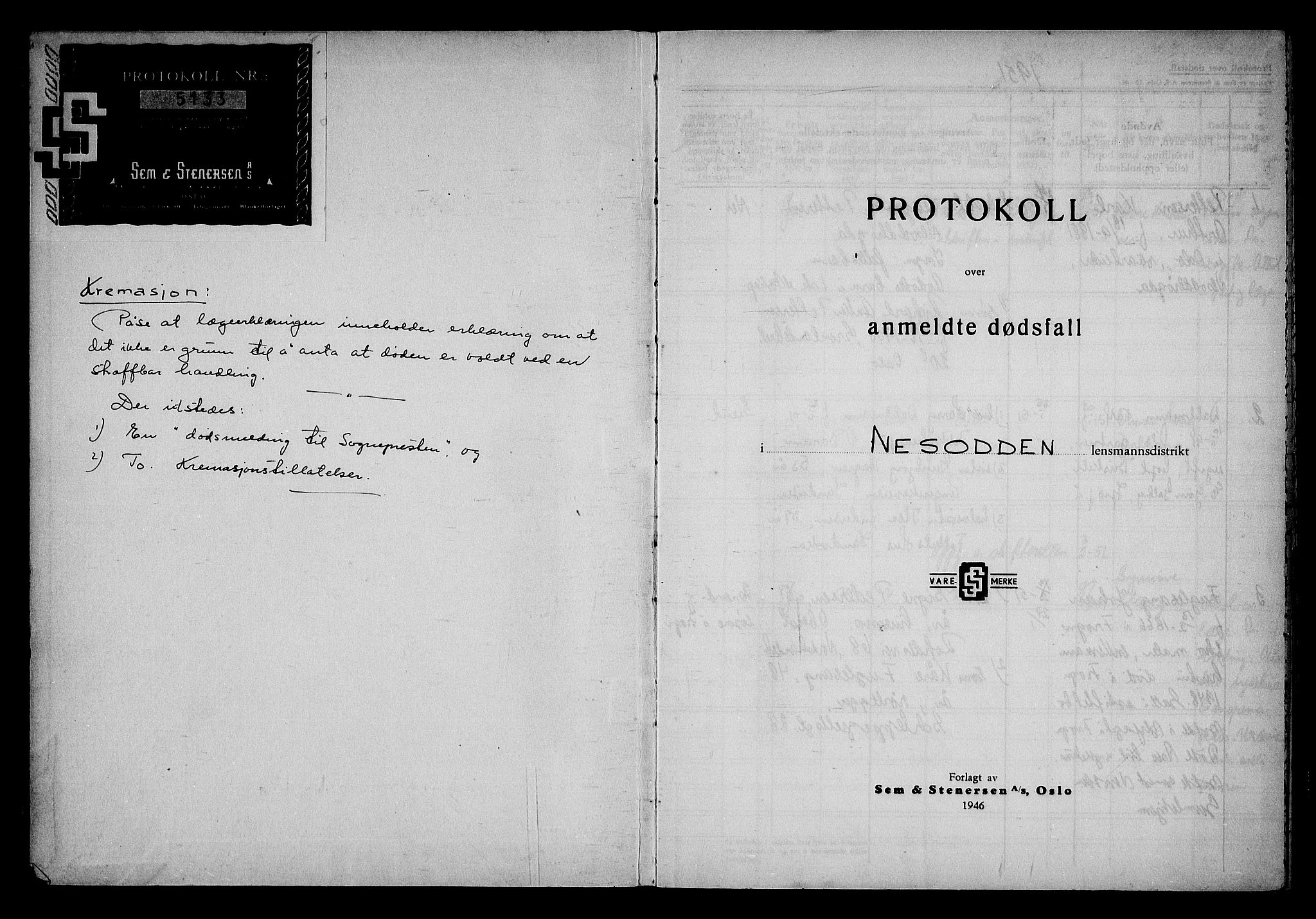 Nesodden lensmannskontor, AV/SAO-A-10279/H/Ha/Haa/L0005: Dødsfallprotokoll, 1951-1956