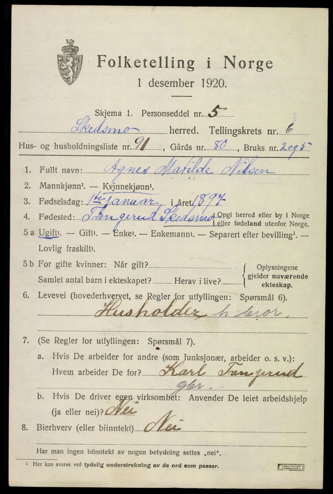 SAO, 1920 census for Skedsmo, 1920, p. 7169