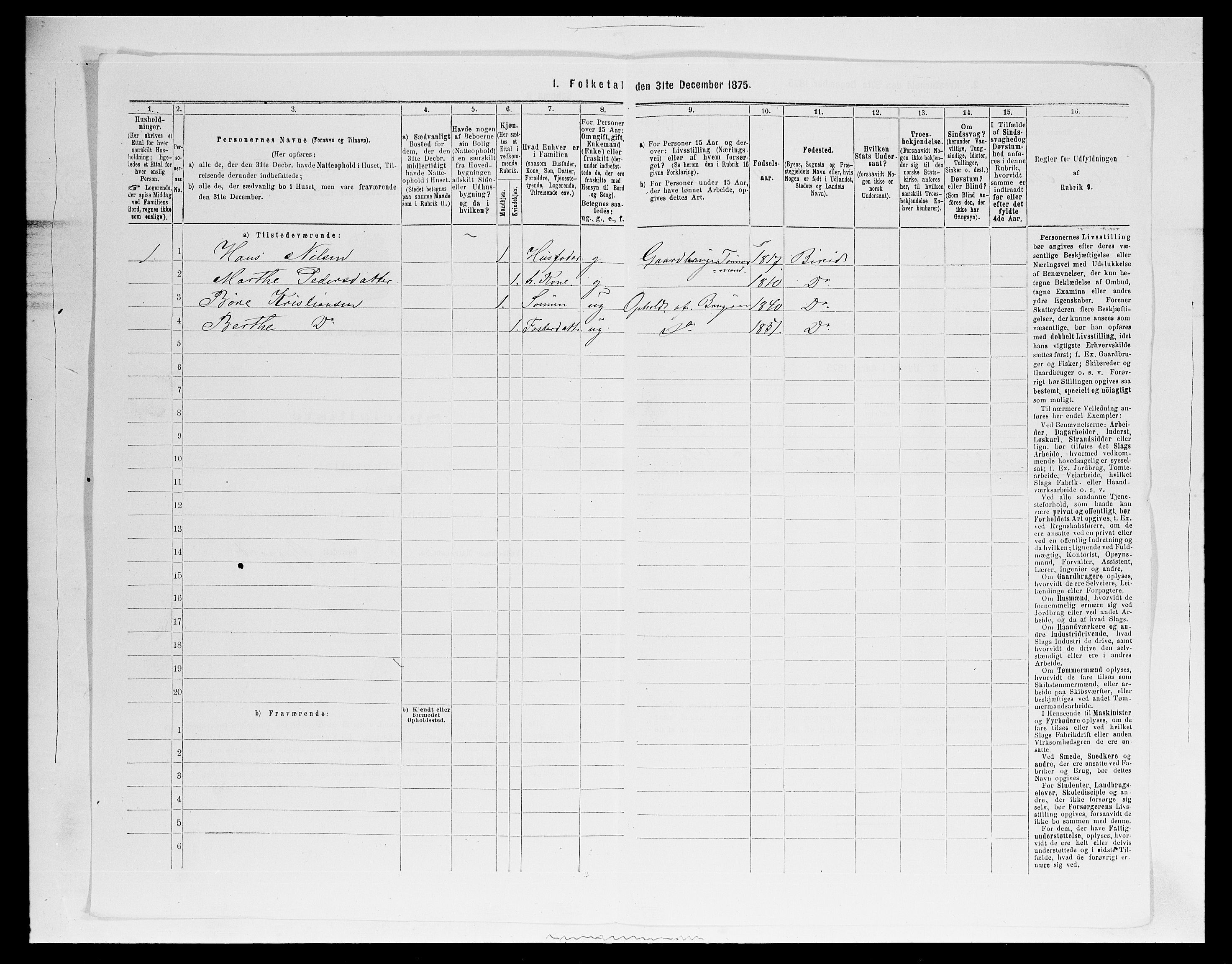 SAH, 1875 census for 0525P Biri, 1875, p. 289