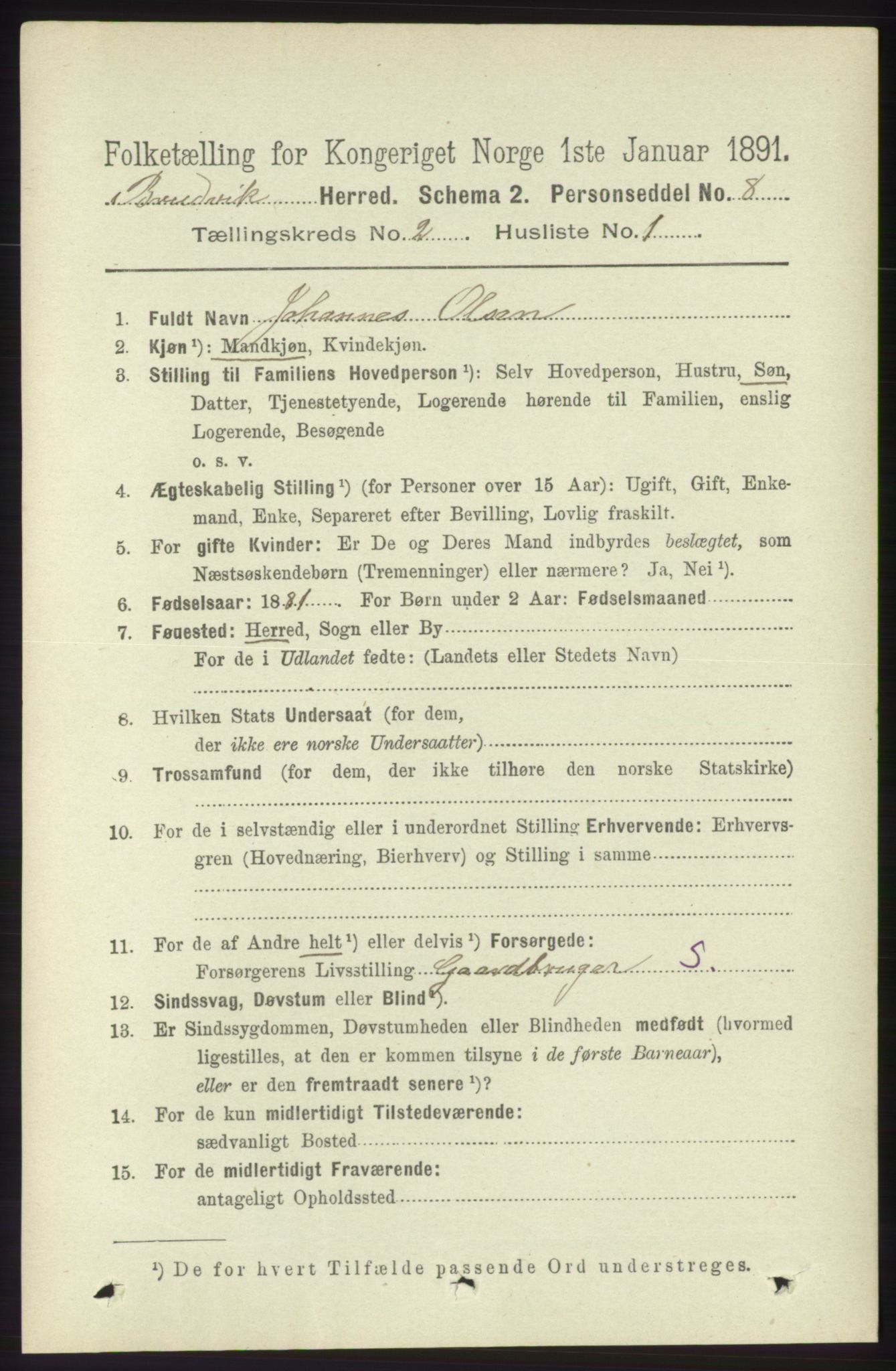 RA, 1891 census for 1251 Bruvik, 1891, p. 440