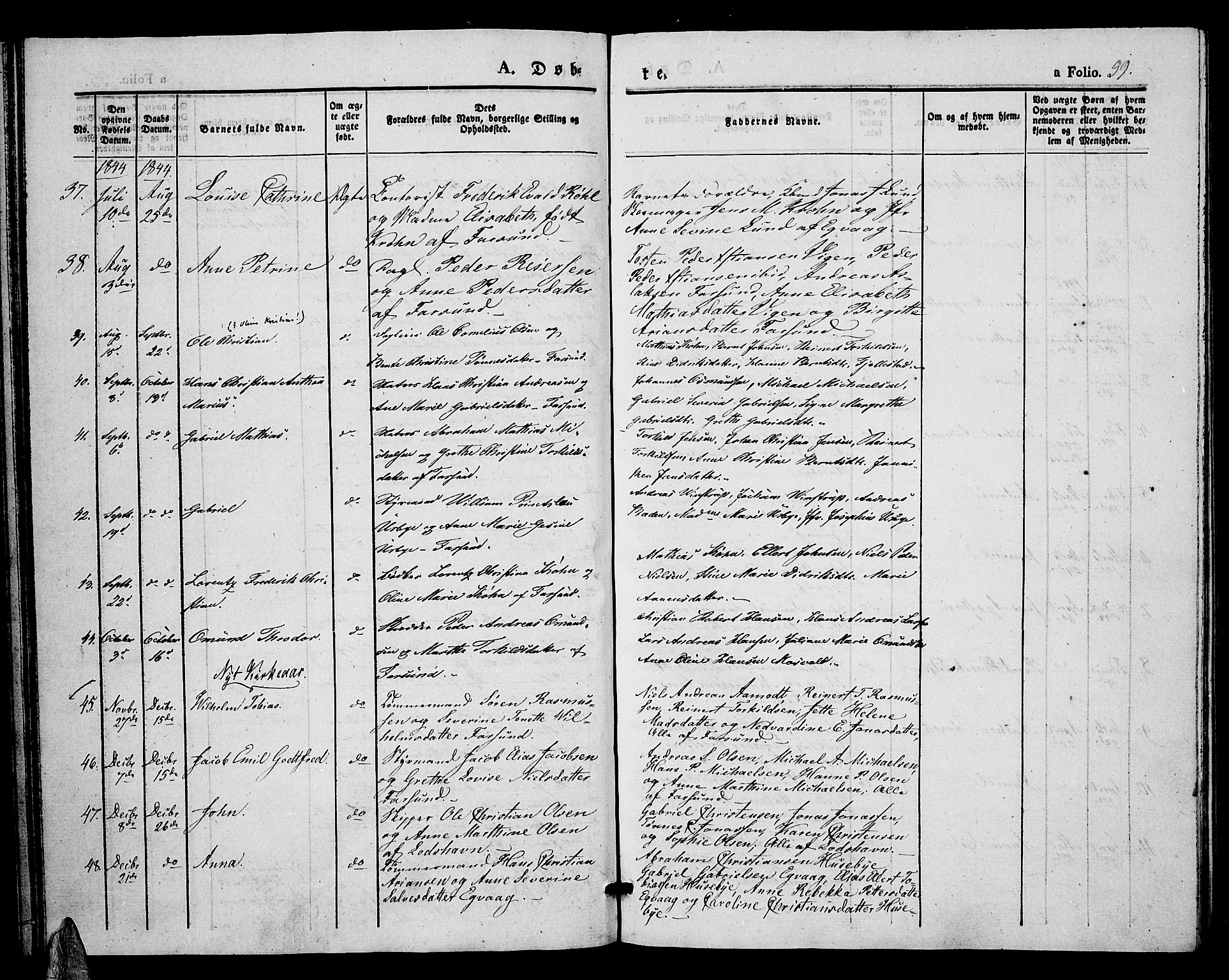 Farsund sokneprestkontor, AV/SAK-1111-0009/F/Fa/L0003: Parish register (official) no. A 3, 1836-1846, p. 39