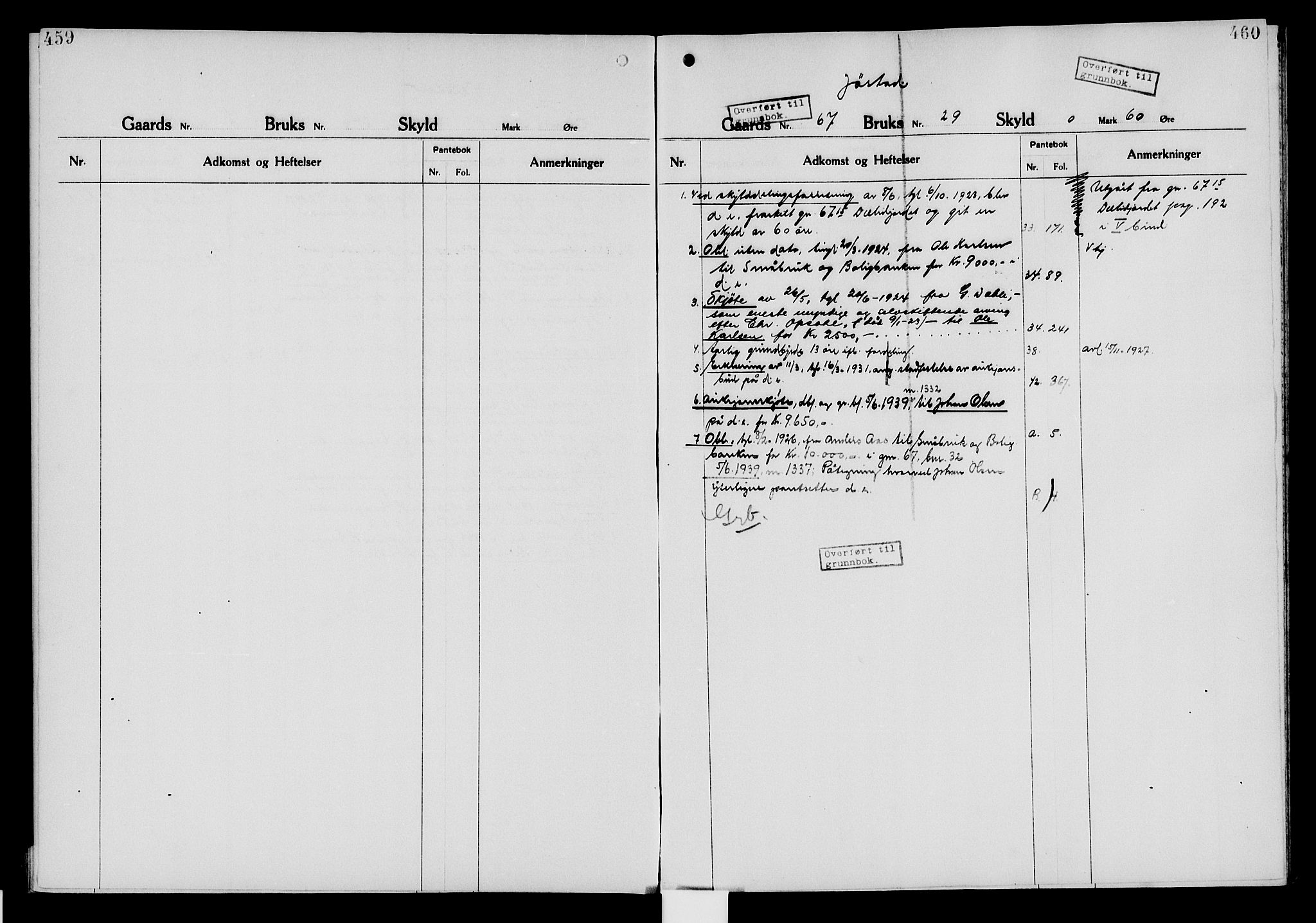 Nord-Hedmark sorenskriveri, SAH/TING-012/H/Ha/Had/Hade/L0006: Mortgage register no. 4.6, 1920-1940, p. 459-460