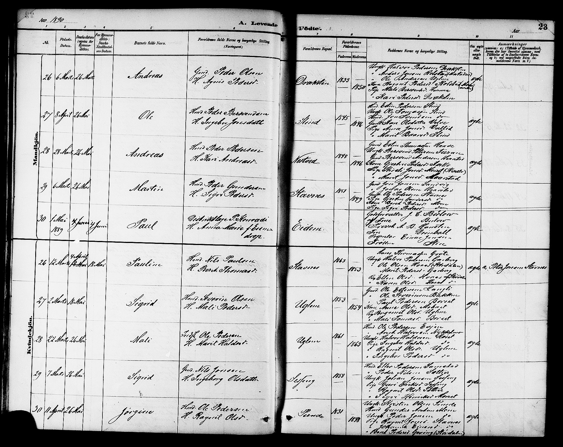 Ministerialprotokoller, klokkerbøker og fødselsregistre - Sør-Trøndelag, AV/SAT-A-1456/695/L1157: Parish register (copy) no. 695C08, 1889-1913, p. 23