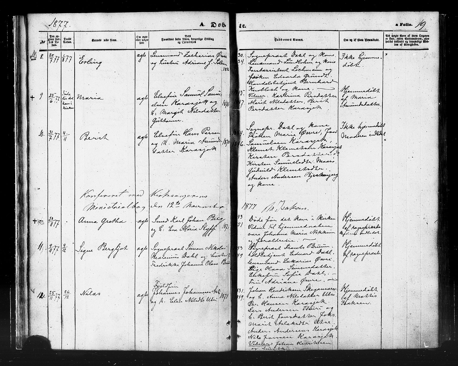 Karasjok sokneprestkontor, AV/SATØ-S-1352/H/Ha/L0001kirke: Parish register (official) no. 1, 1872-1884, p. 19