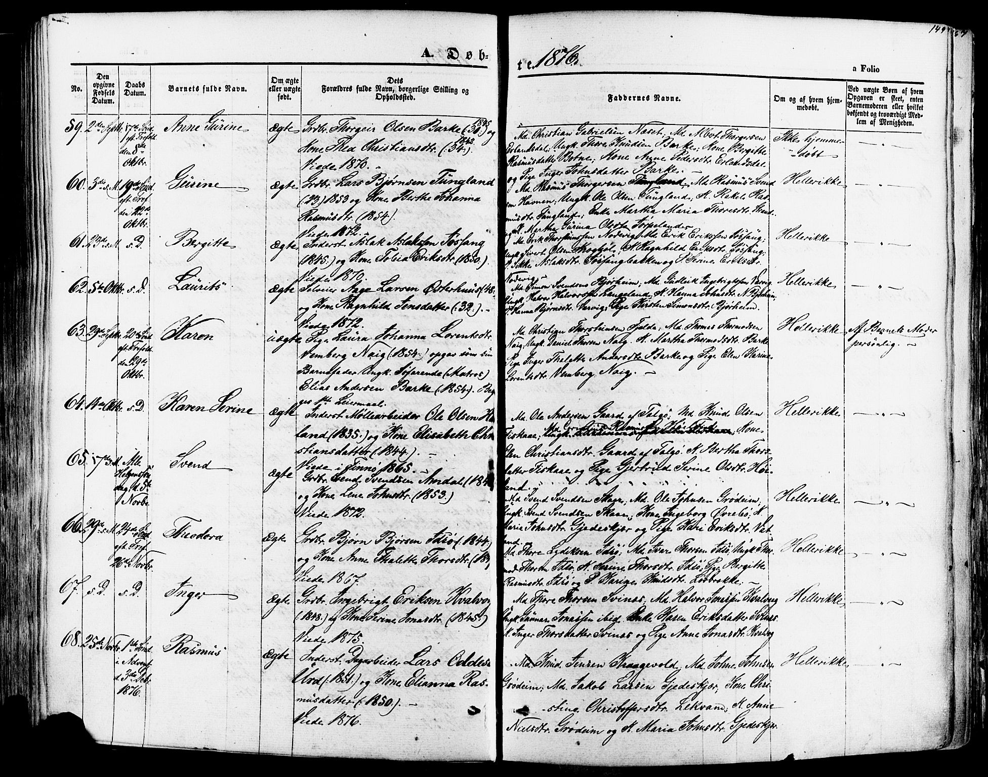 Strand sokneprestkontor, AV/SAST-A-101828/H/Ha/Haa/L0007: Parish register (official) no. A 7, 1855-1881, p. 149