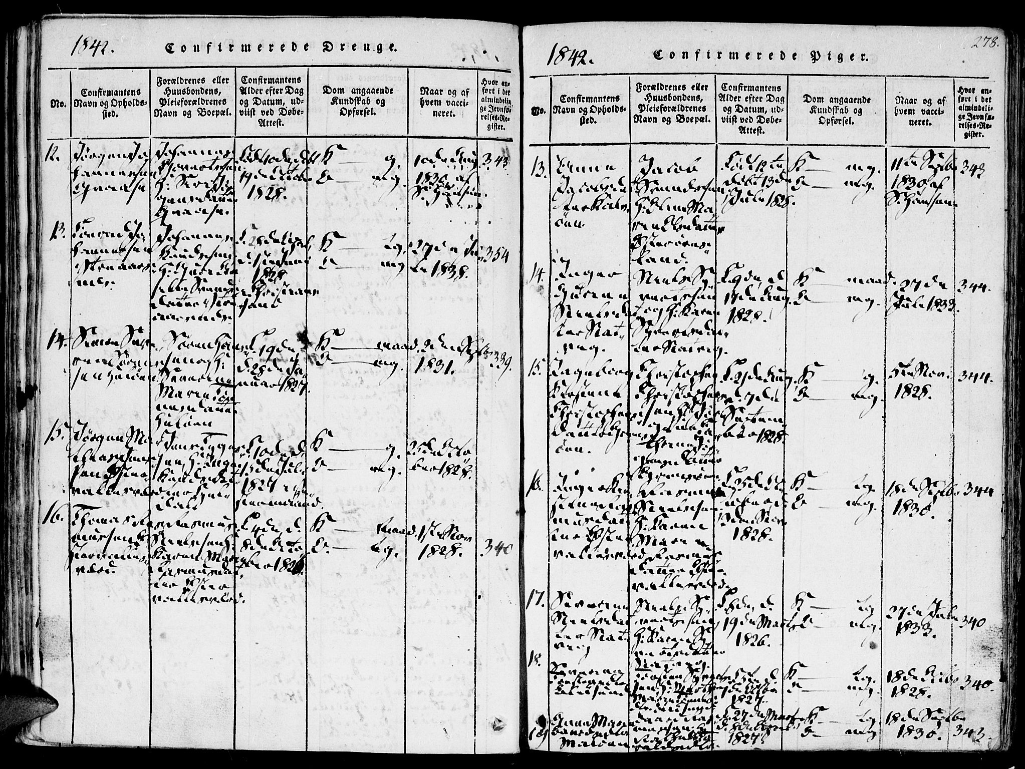 Høvåg sokneprestkontor, SAK/1111-0025/F/Fa/L0001: Parish register (official) no. A 1, 1816-1843, p. 278