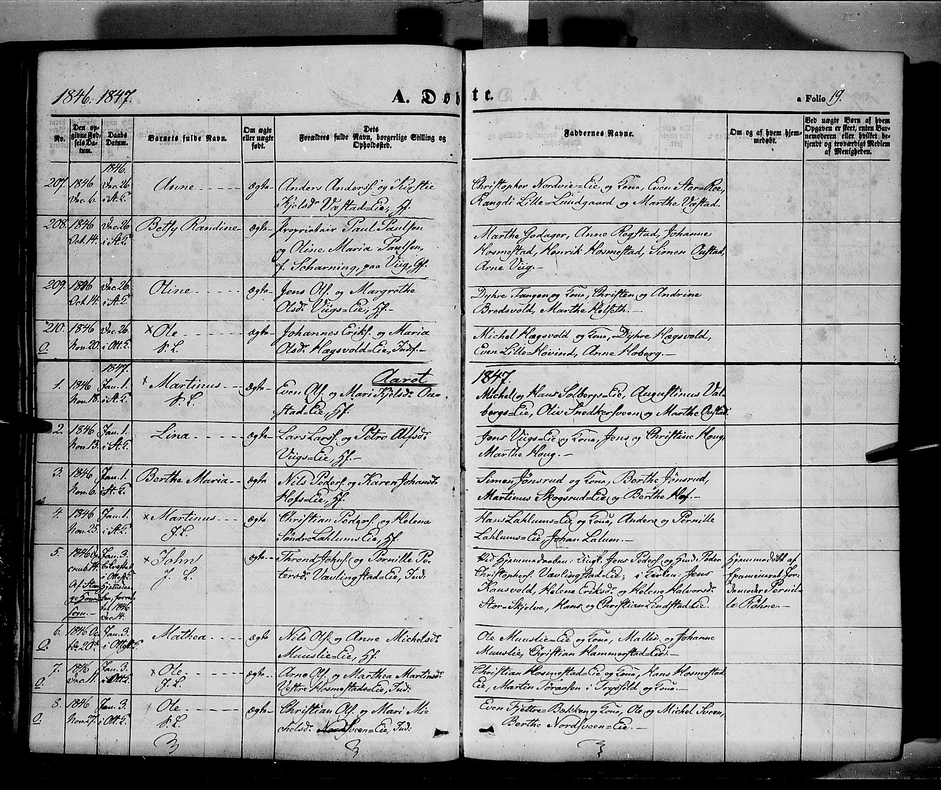 Stange prestekontor, SAH/PREST-002/K/L0011: Parish register (official) no. 11, 1846-1852, p. 19