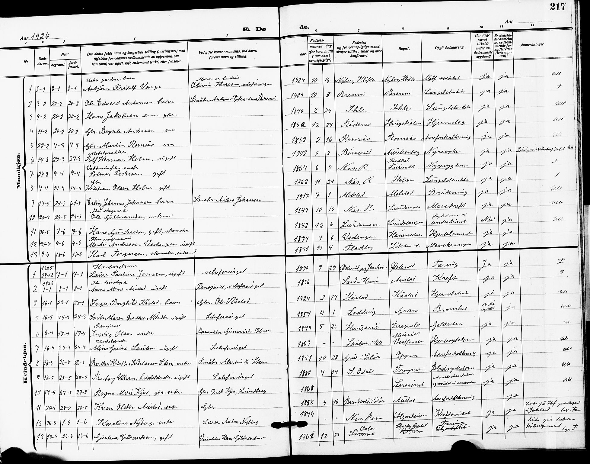 Ullensaker prestekontor Kirkebøker, SAO/A-10236a/G/Ga/L0003: Parish register (copy) no. I 3, 1914-1929, p. 217