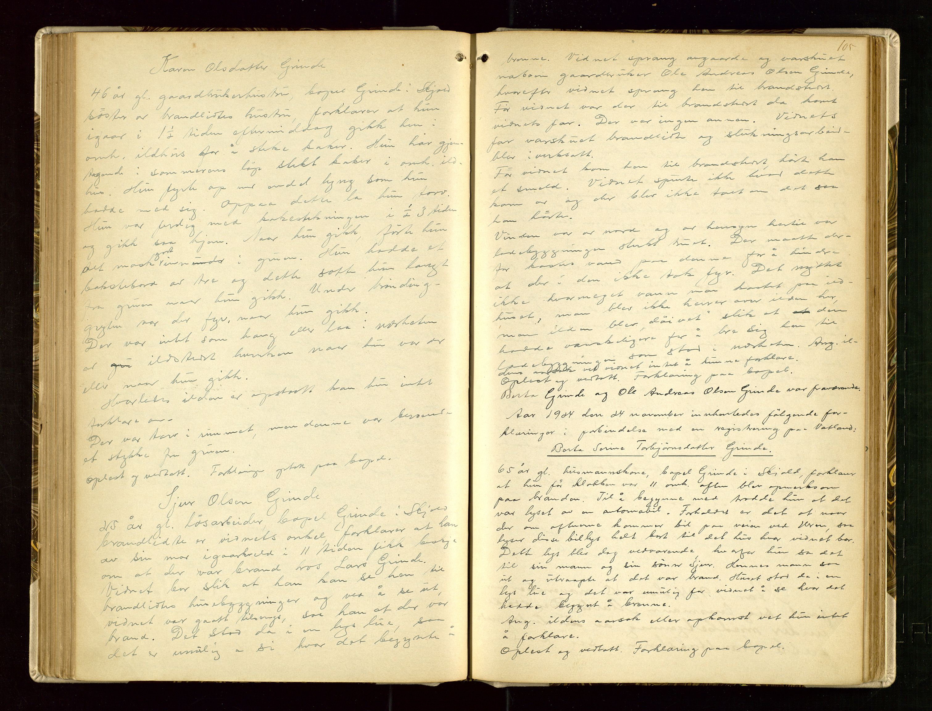 Skjold lensmannskontor, AV/SAST-A-100182/Goa/L0002: "Brandtaksasjons-Protokol for Skjolds Thinglag", 1890-1949, p. 104b-105a