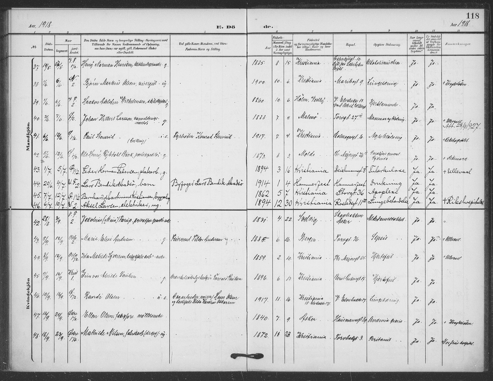 Jakob prestekontor Kirkebøker, SAO/A-10850/F/Fa/L0011: Parish register (official) no. 11, 1906-1920, p. 118