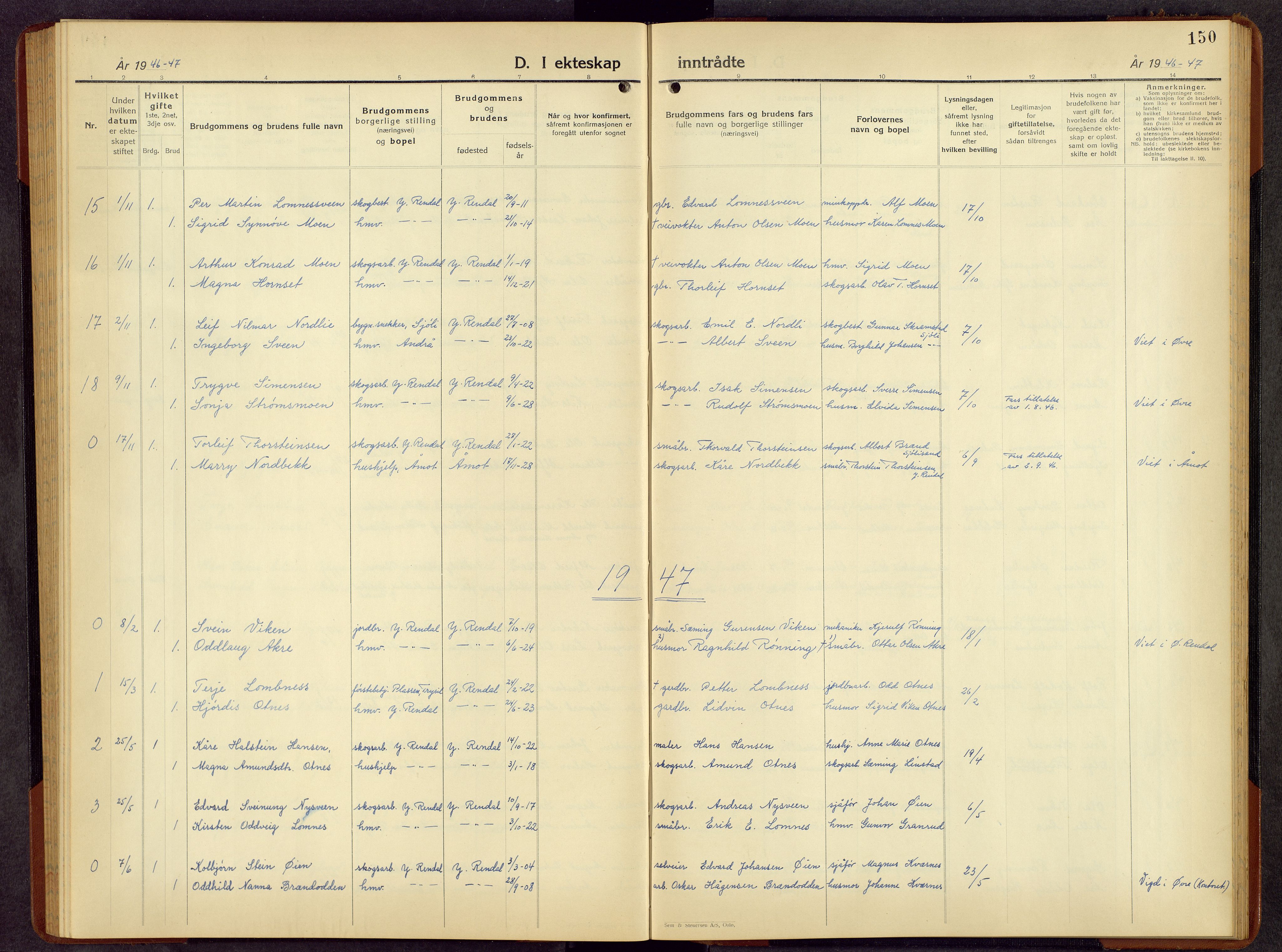 Rendalen prestekontor, SAH/PREST-054/H/Ha/Hab/L0006: Parish register (copy) no. 6, 1941-1958, p. 150
