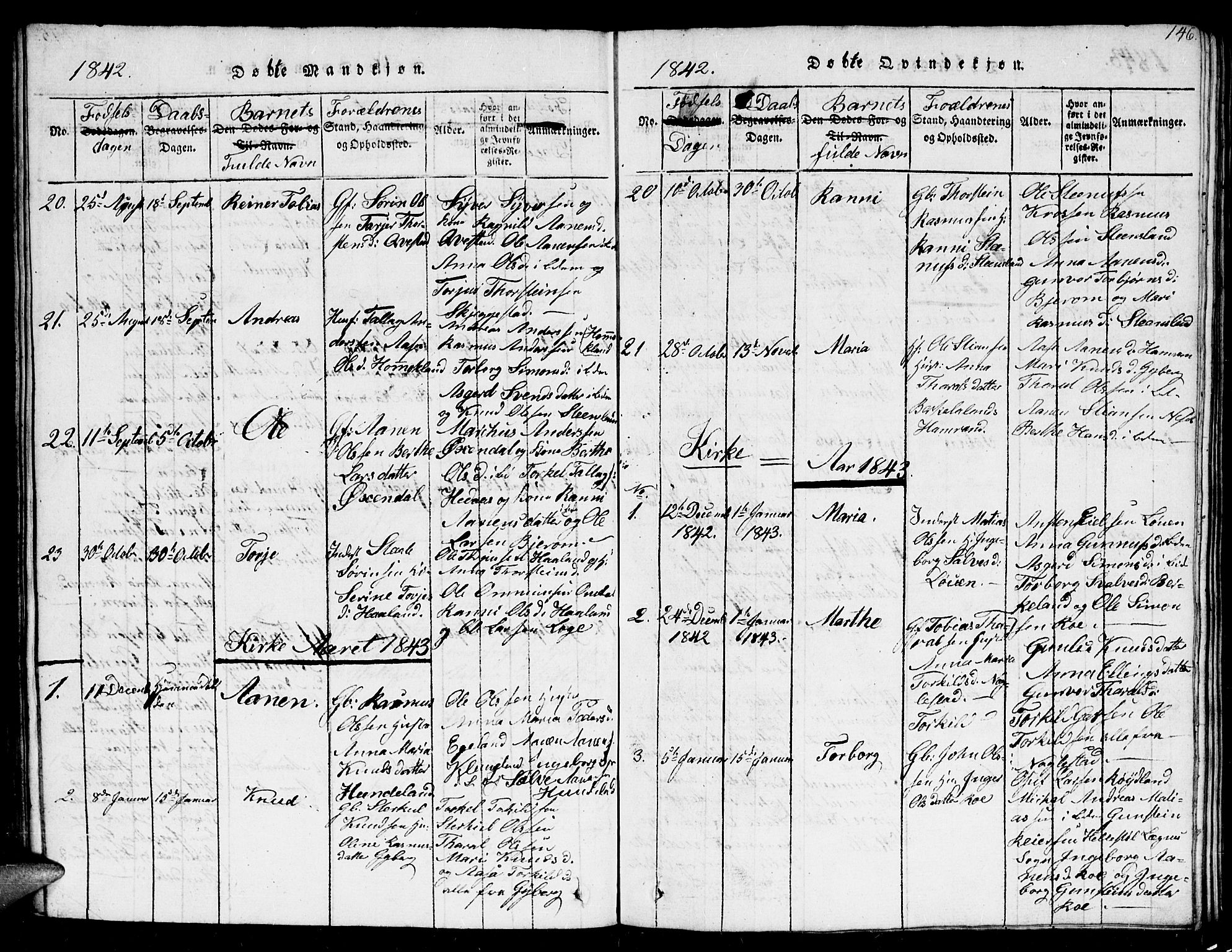 Hægebostad sokneprestkontor, AV/SAK-1111-0024/F/Fb/Fba/L0001: Parish register (copy) no. B 1, 1815-1844, p. 146