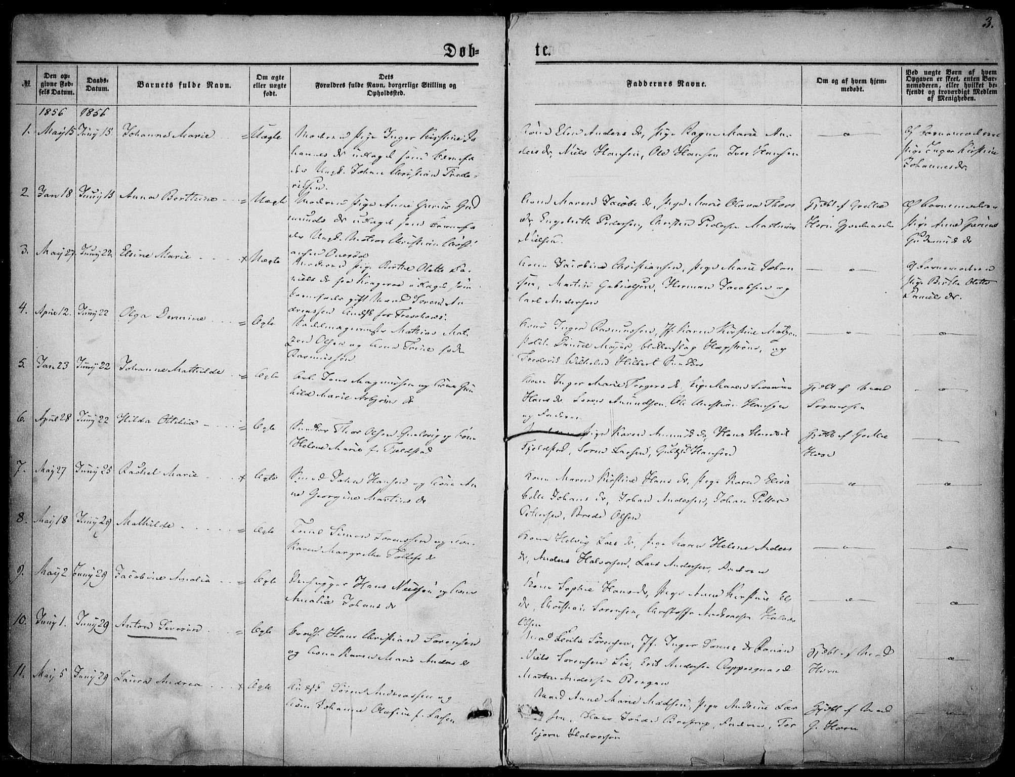 Larvik kirkebøker, SAKO/A-352/F/Fa/L0004: Parish register (official) no. I 4, 1856-1870, p. 3