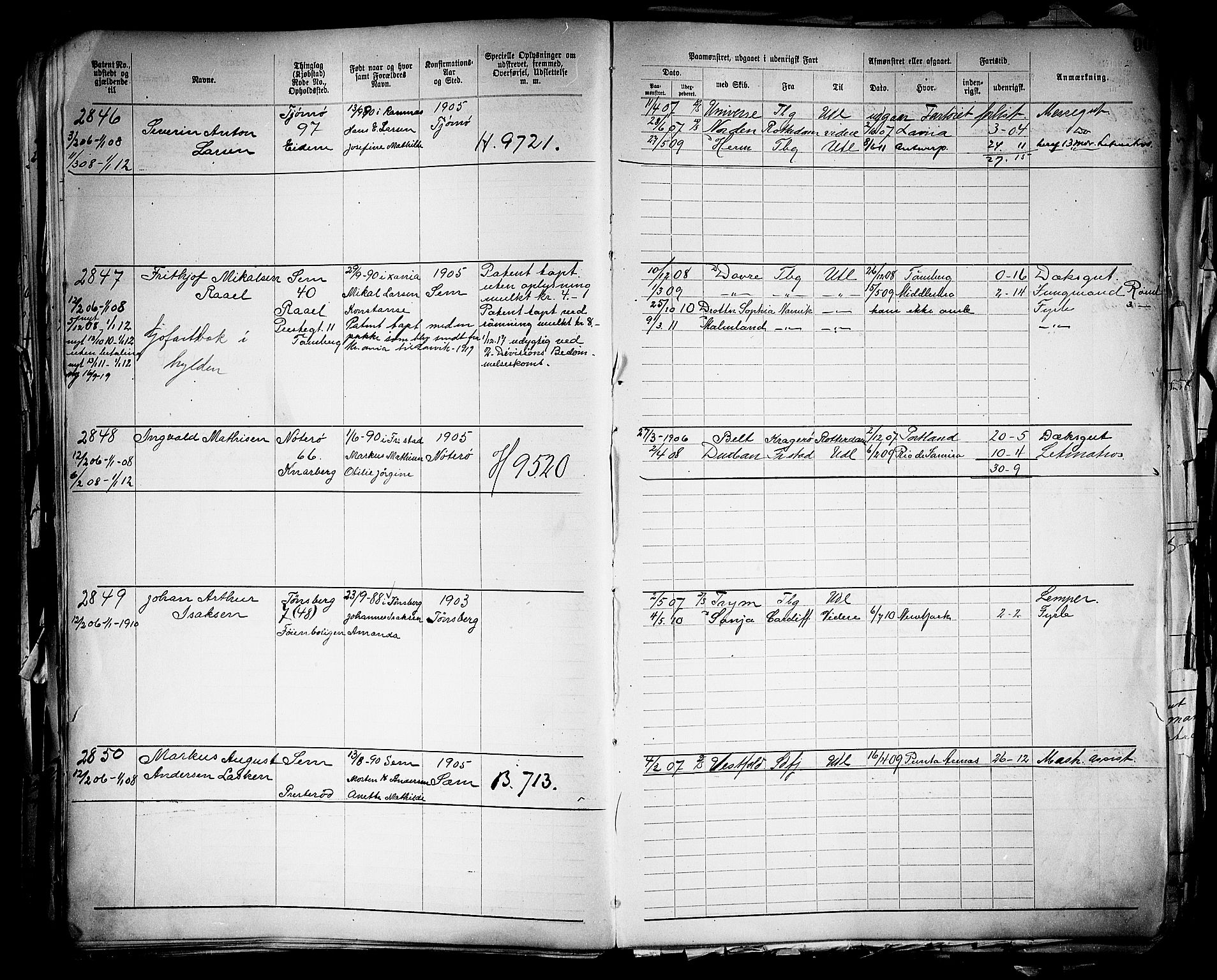 Tønsberg innrulleringskontor, AV/SAKO-A-786/F/Fb/L0005: Annotasjonsrulle Patent nr. 2401-4080, 1904-1910, p. 94