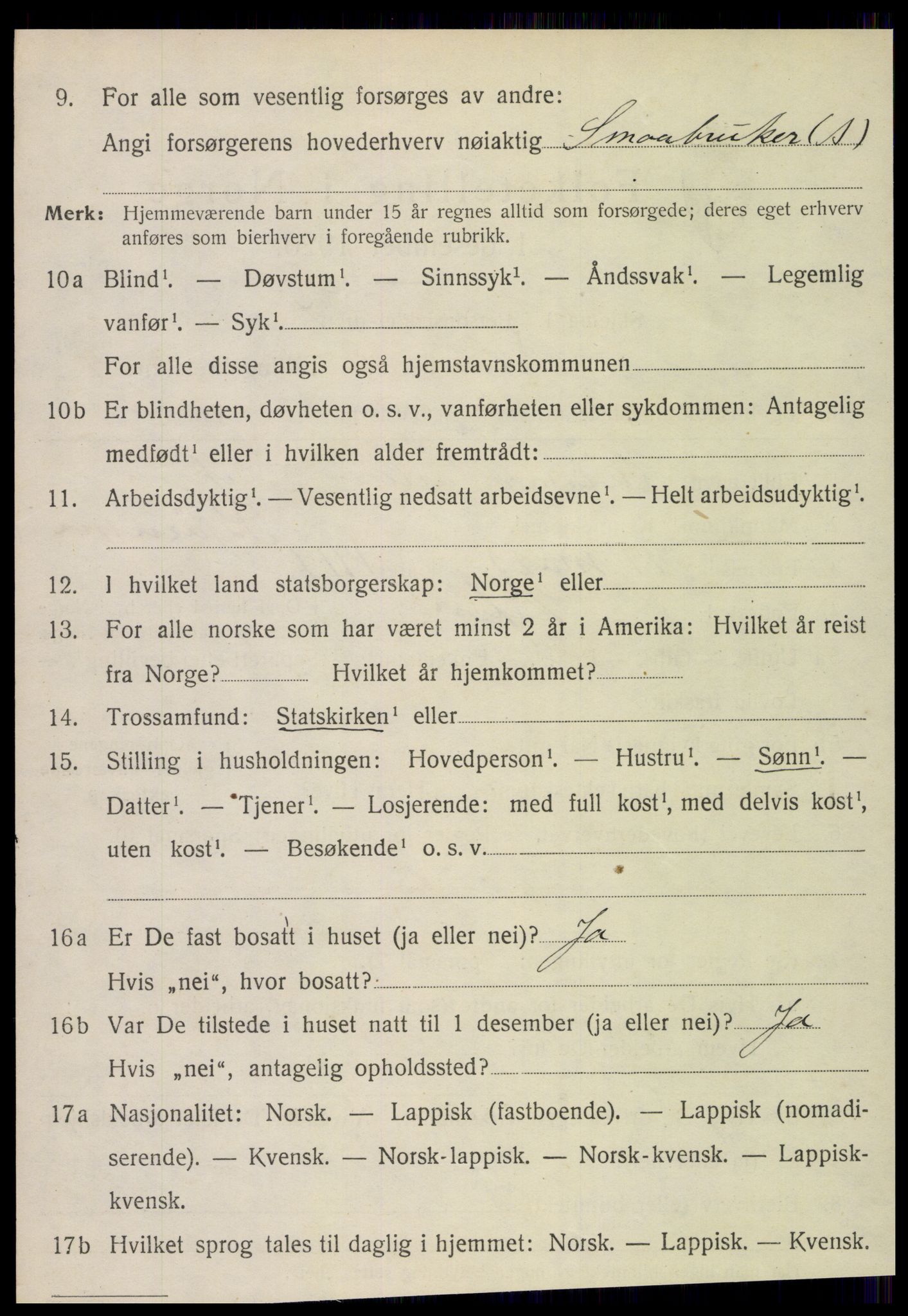 SAT, 1920 census for Vefsn, 1920, p. 3168