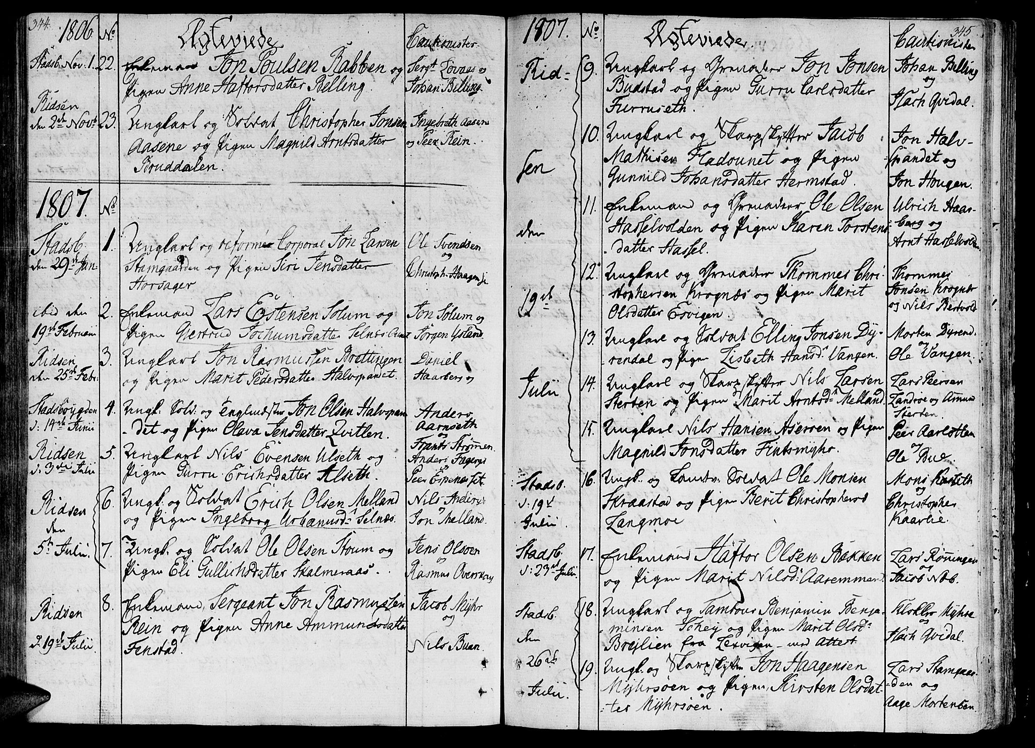 Ministerialprotokoller, klokkerbøker og fødselsregistre - Sør-Trøndelag, SAT/A-1456/646/L0607: Parish register (official) no. 646A05, 1806-1815, p. 344-345