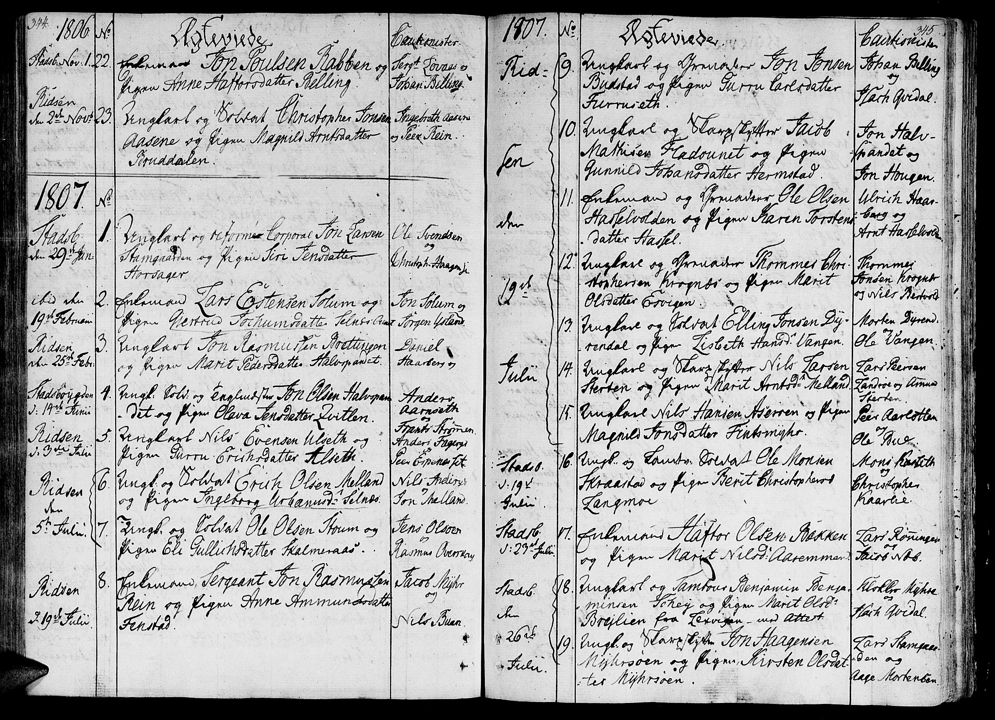 Ministerialprotokoller, klokkerbøker og fødselsregistre - Sør-Trøndelag, AV/SAT-A-1456/646/L0607: Parish register (official) no. 646A05, 1806-1815, p. 344-345