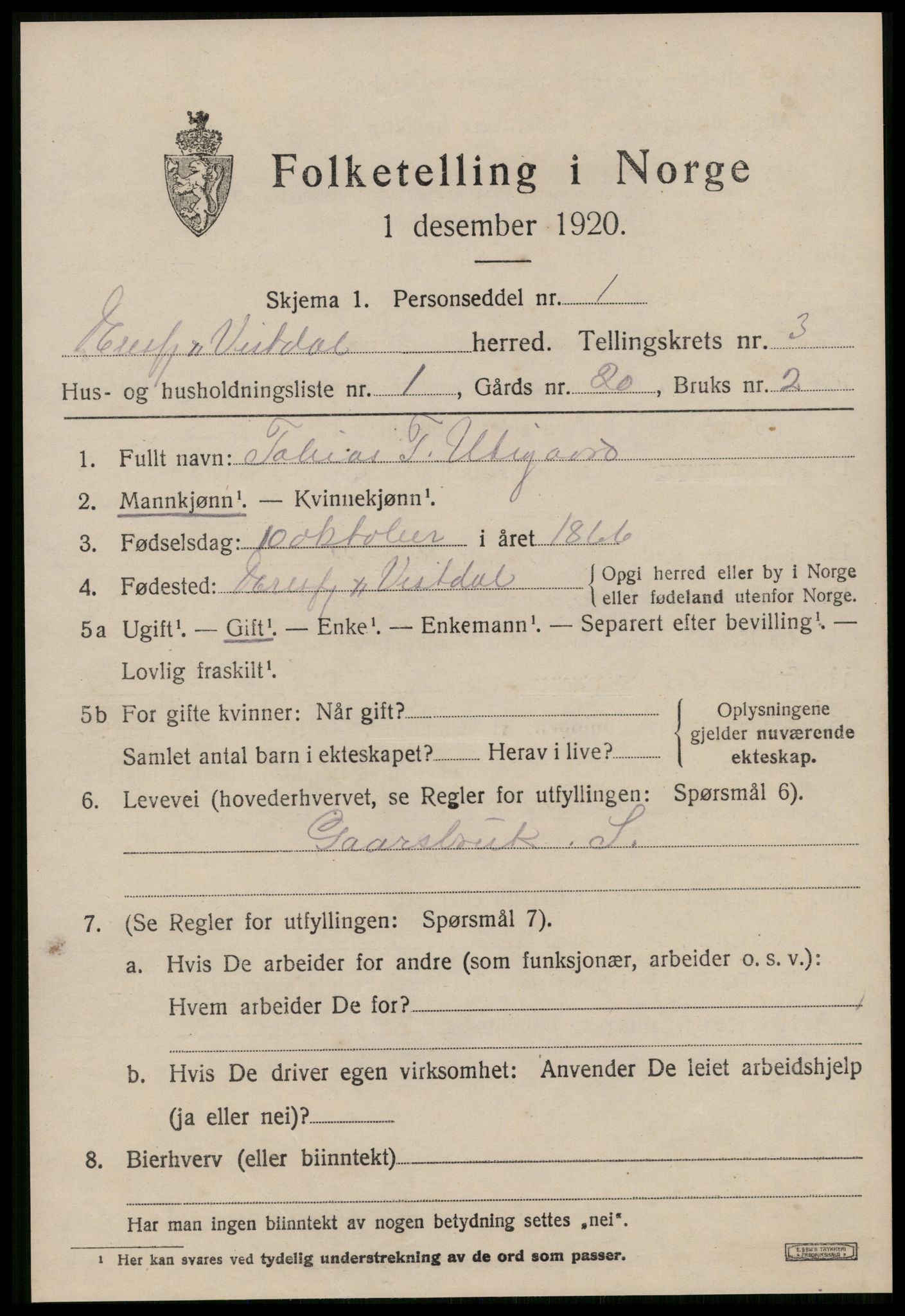 SAT, 1920 census for Eresfjord og Vistdal, 1920, p. 1653